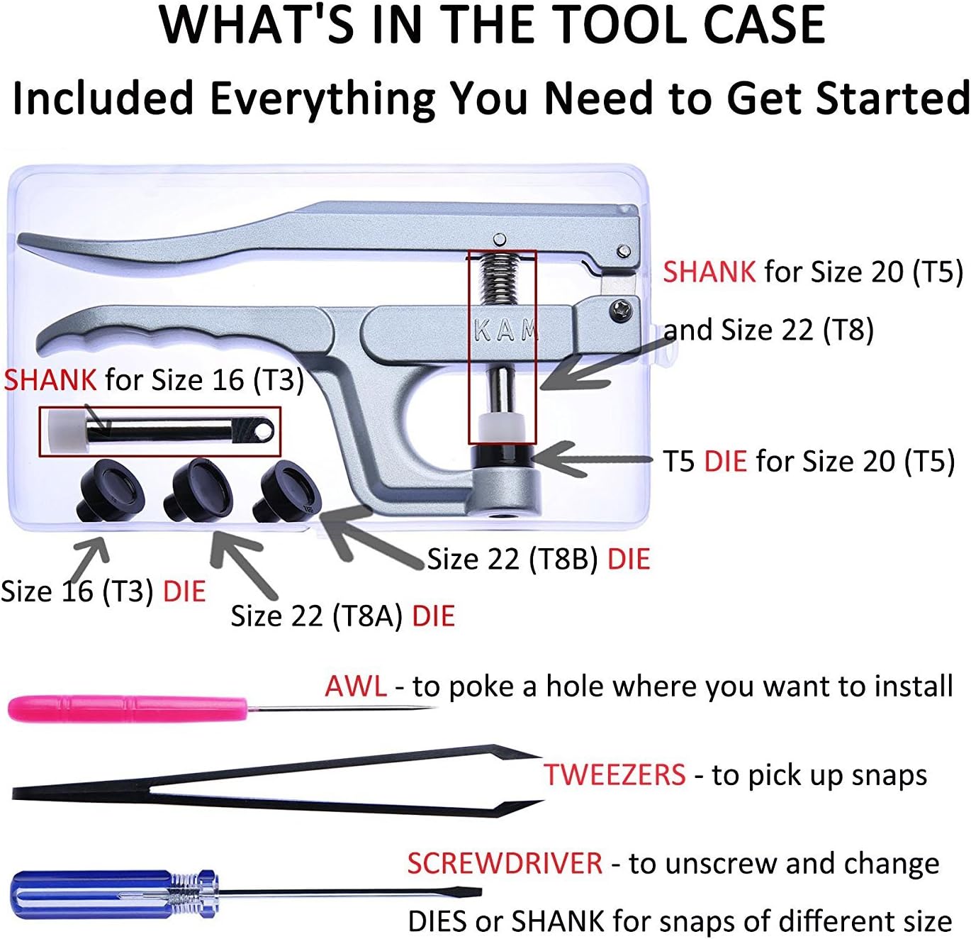 Original KAM Snaps Starter Kit 360 Sets Size 20 12 Colors Pliers | Lead-Free & CPSIA Compliant, Plastic T5 Snap Button Kit, No-Sew Fasteners