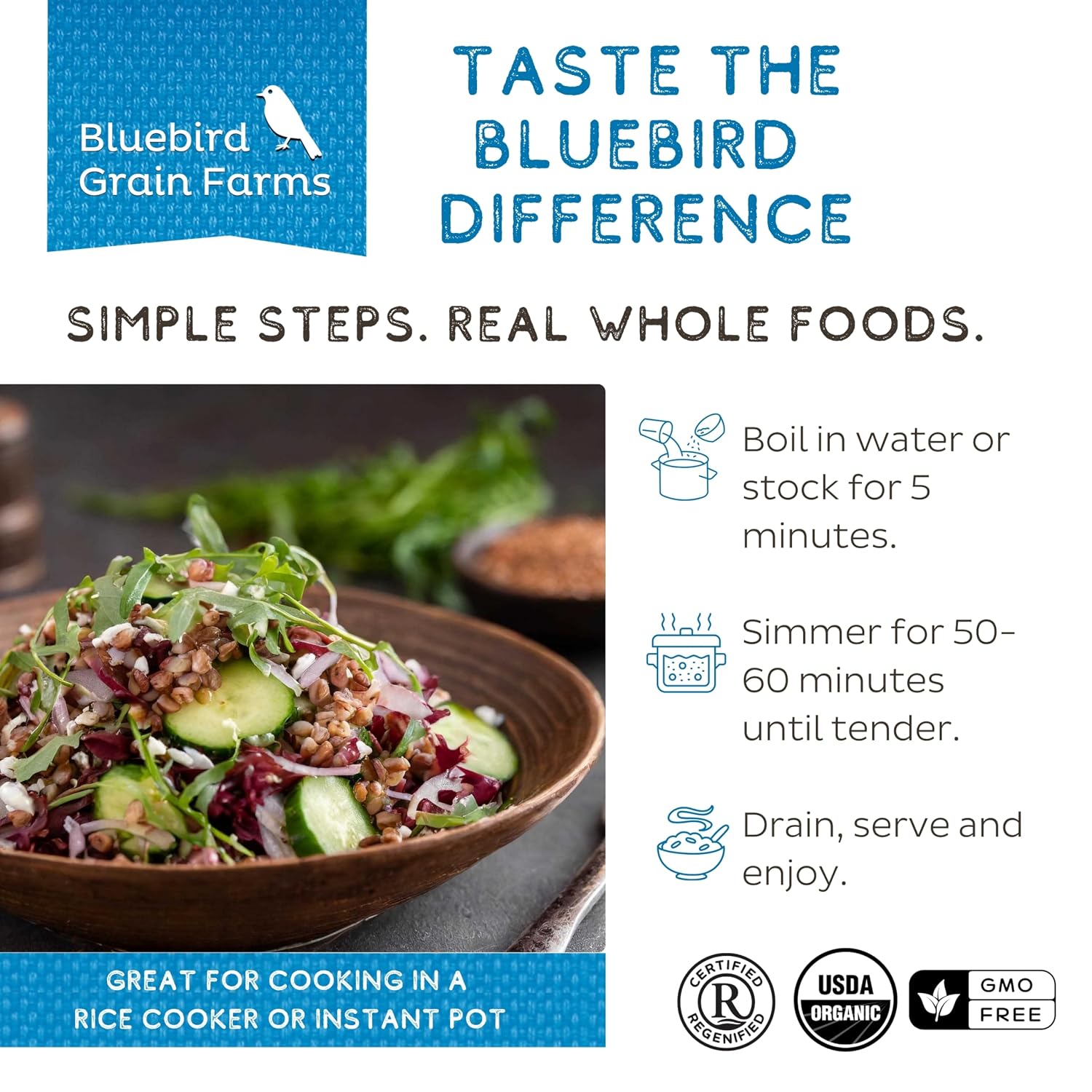 Bluebird Grain Farms Organic Whole Grain Emmer Farro, 1 Lb.
