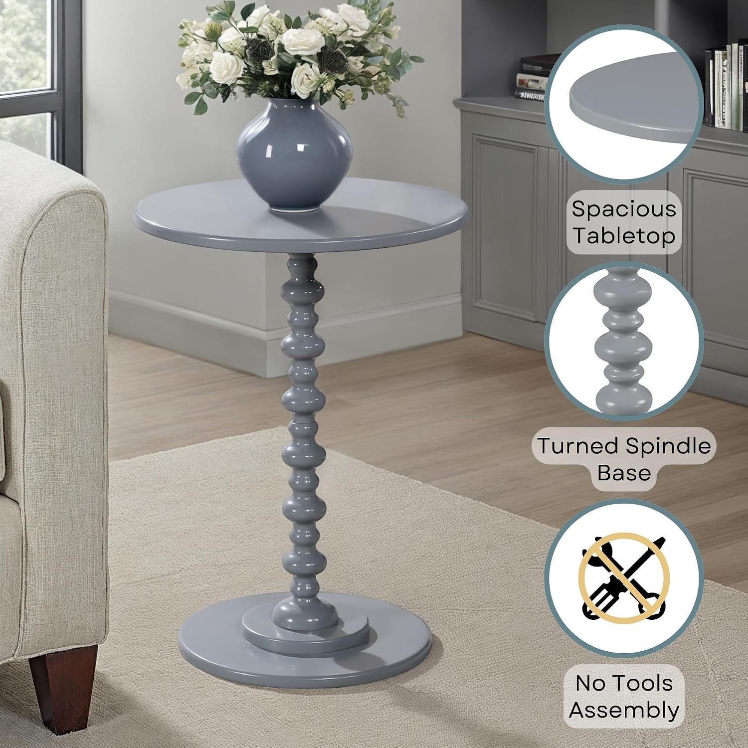Convenience Concepts Palm Beach Spindle Table 17.75" - Traditional Round End Table for Living Room, Turned Solid Wood Side Table, Classic Display Pedestal Table, Espresso