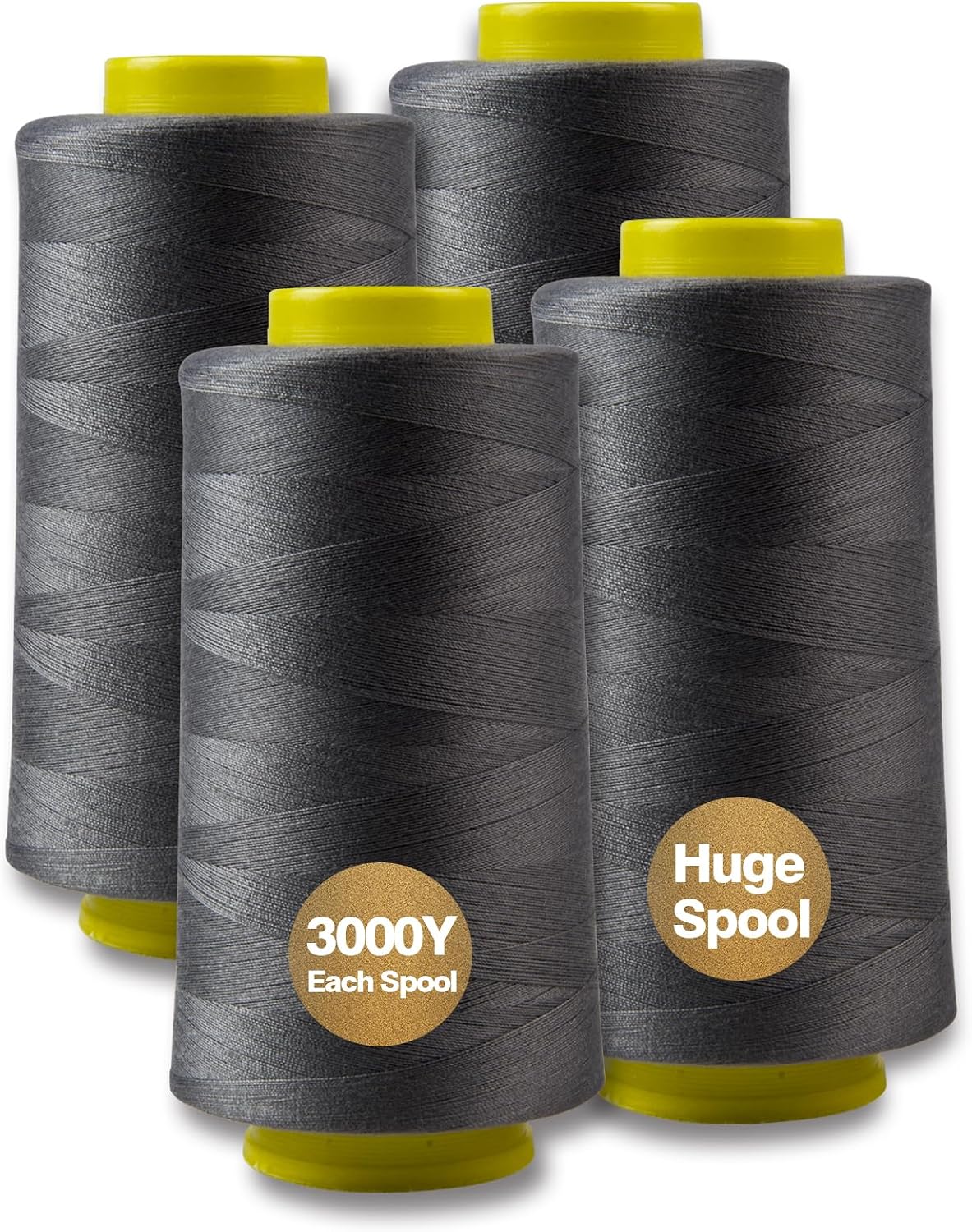 Black Serger Thread, All-Purpose Thread for Sewing, Polyester, 4 Cones of 3000 Yards Each Spool for Sewing Machine