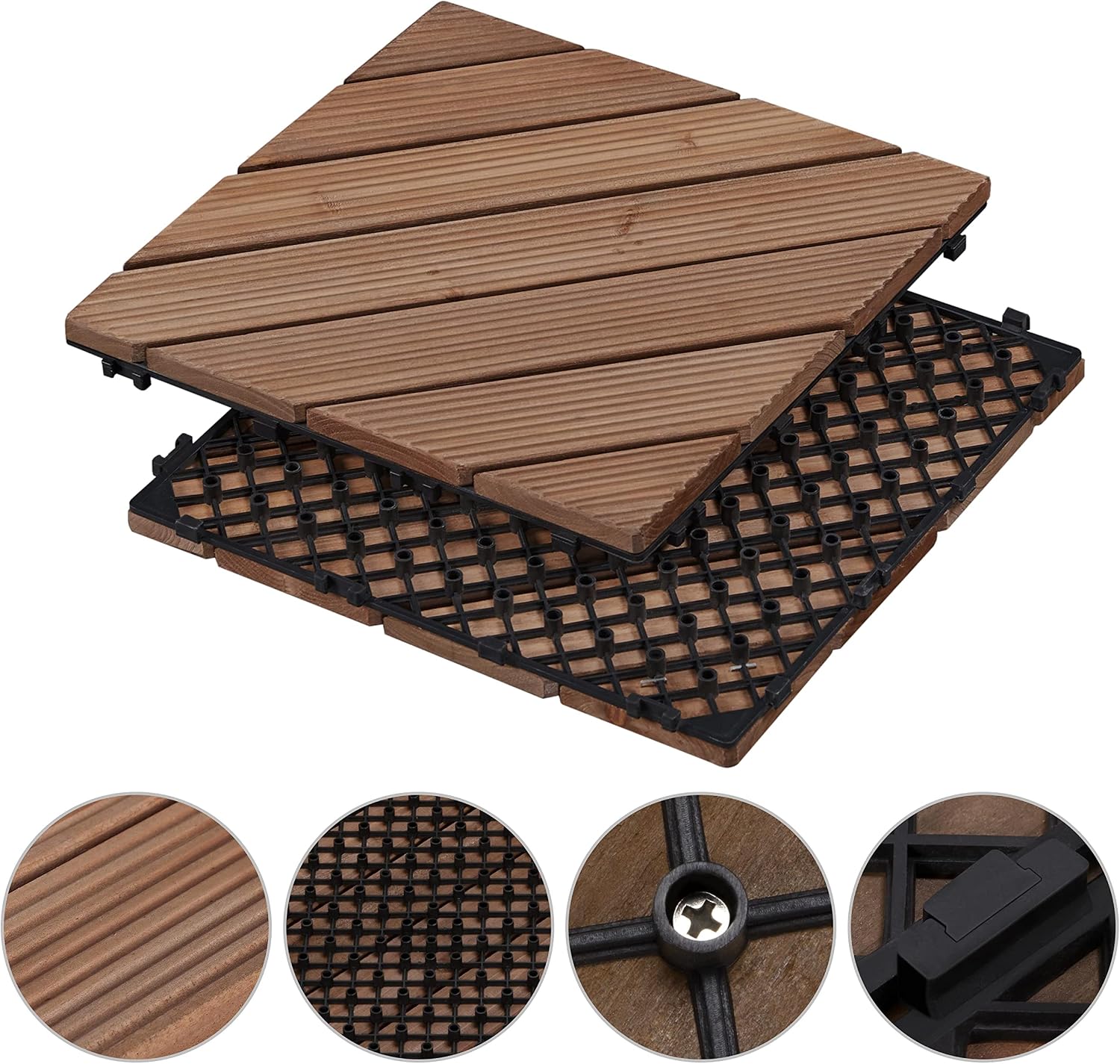 Topeakmart 27PCS Interlocking Deck Tiles 12x12 Patio Flooring, Brown