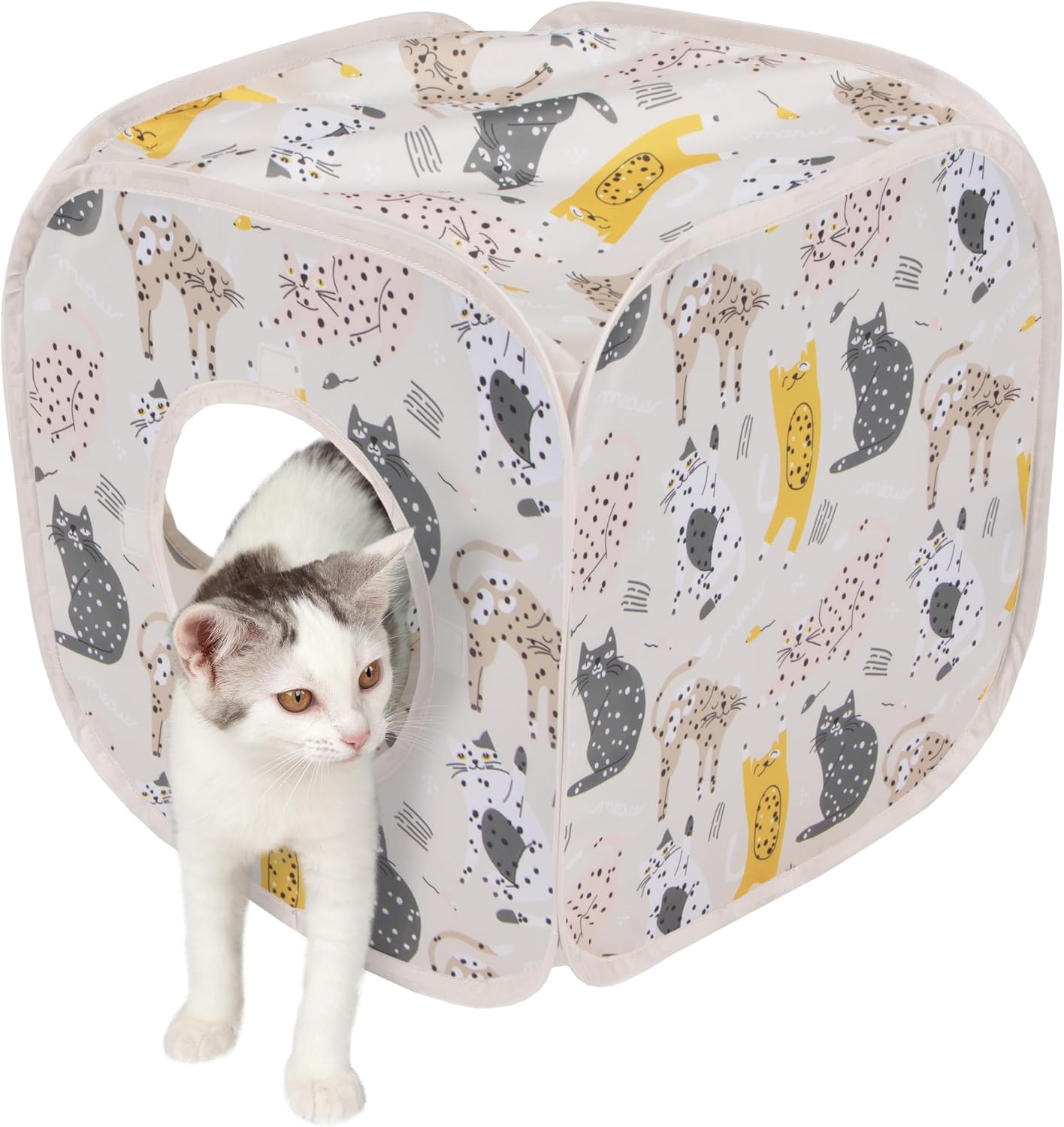 Kitty City Safari Jungle Pop-Up Cat Cube, Collapsible Indoor Cat Hideout & Play Cube with Peekaboo Openings, Easy Storage, 15” x 15” x 15”