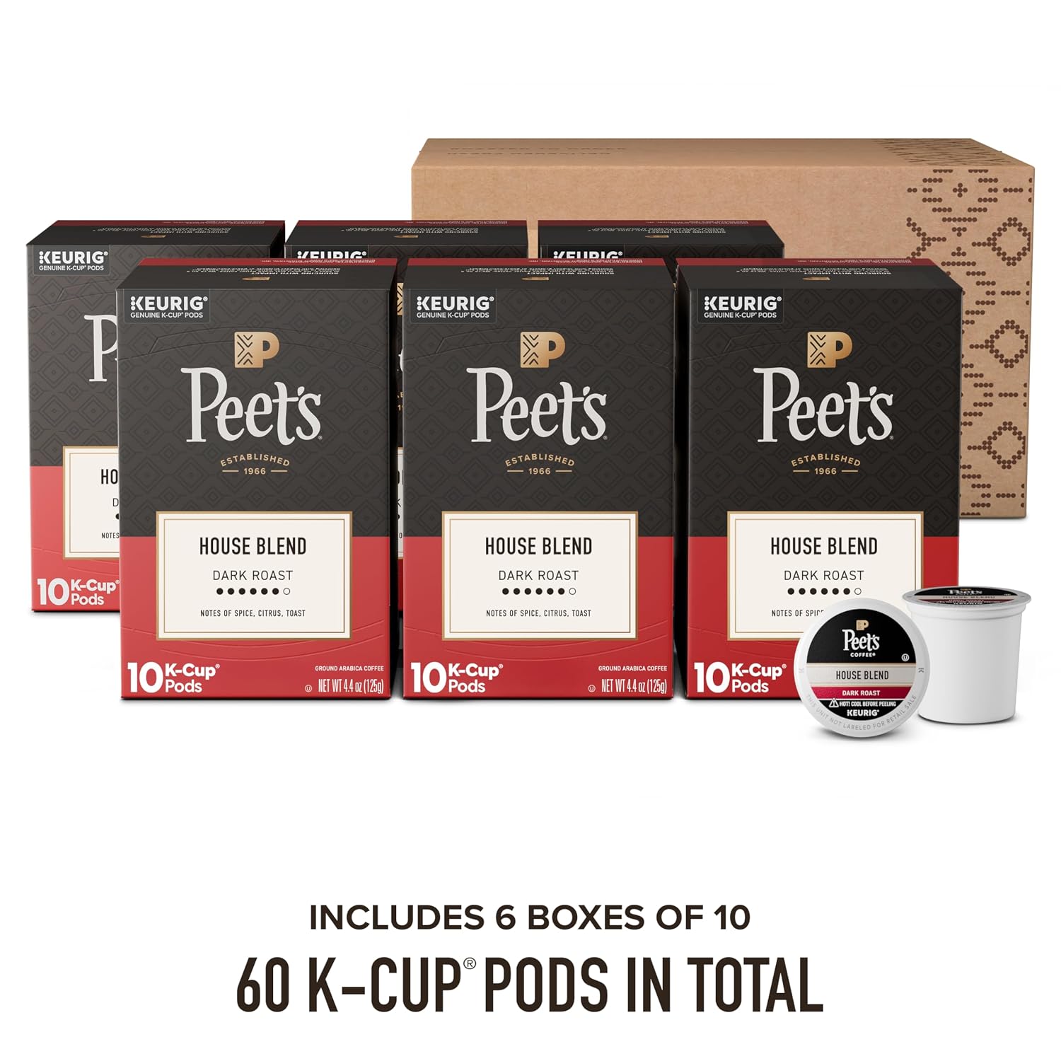 Peet's Coffee, Dark Roast Keurig K-Cup Pods, 100% Arabica Coffee - Major Dickason's Blend 32 Count (1 Box of 32 K-Cup Pods)