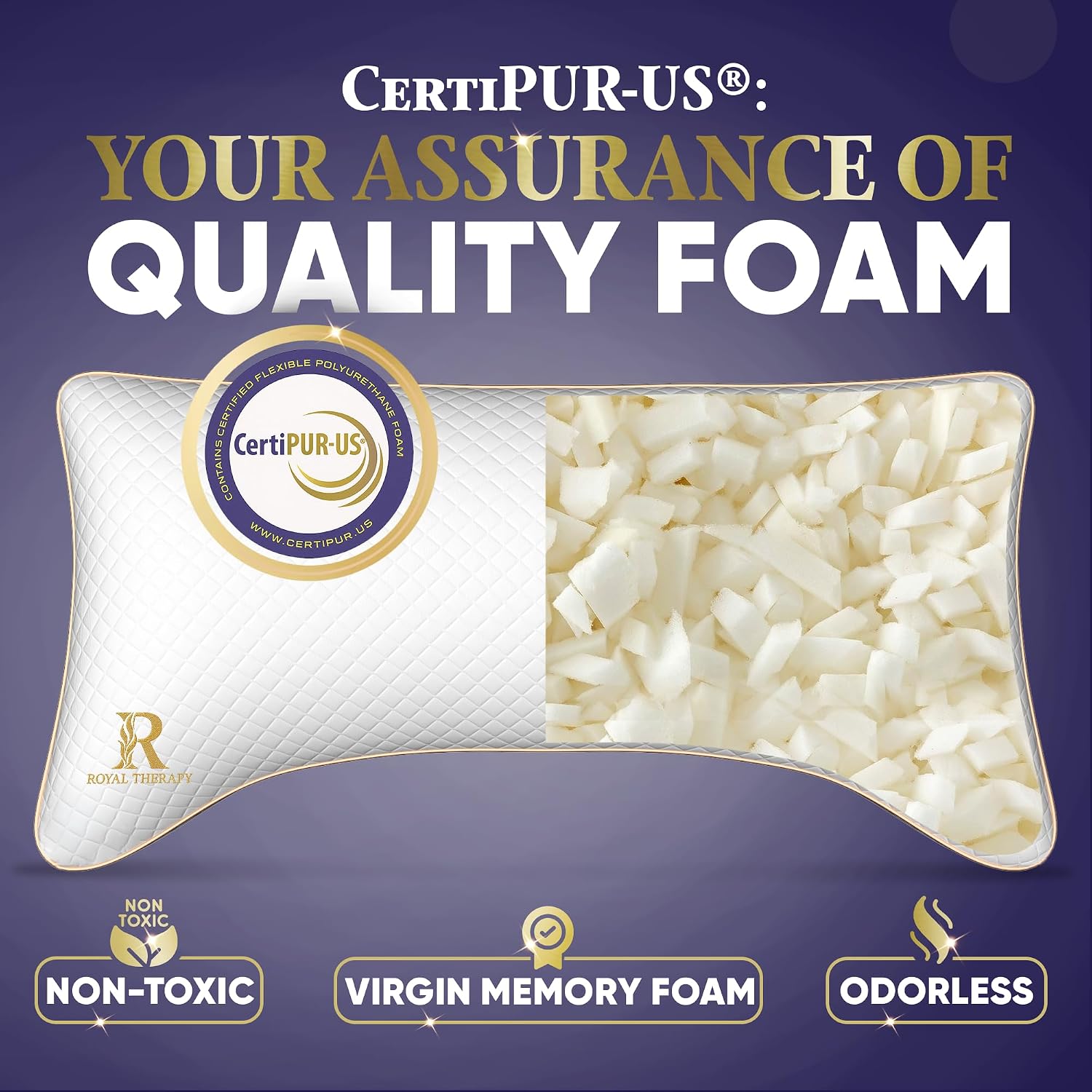 Royal Therapy Queen Size Set of 2-Shredded Memory Foam Pillow–Adjustable Memory Foam Pillow for Sleeping, Firm Pillow for Neck & Shoulder Support