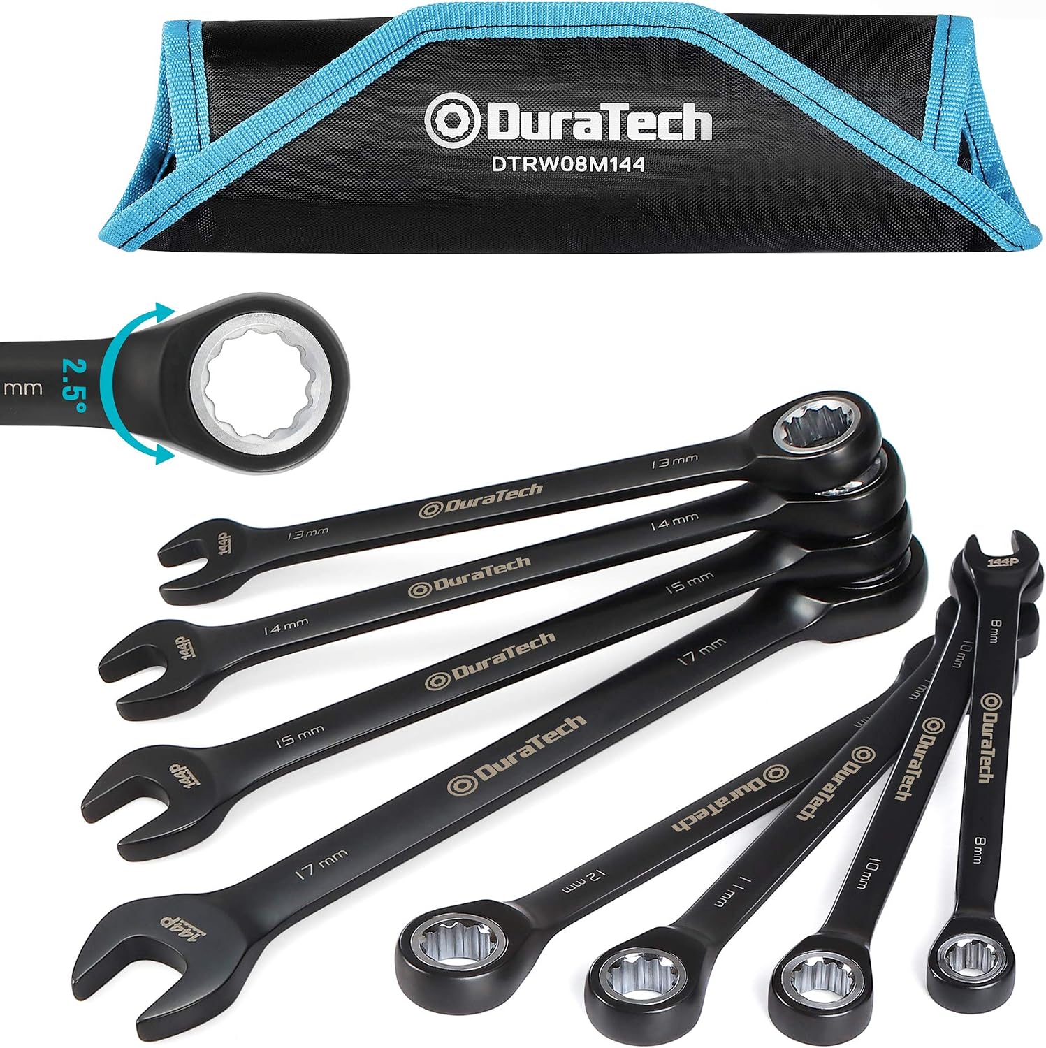 DURATECH 144-P Ratcheting Combination Wrench Set, 2.5° Swing Arc, SAE