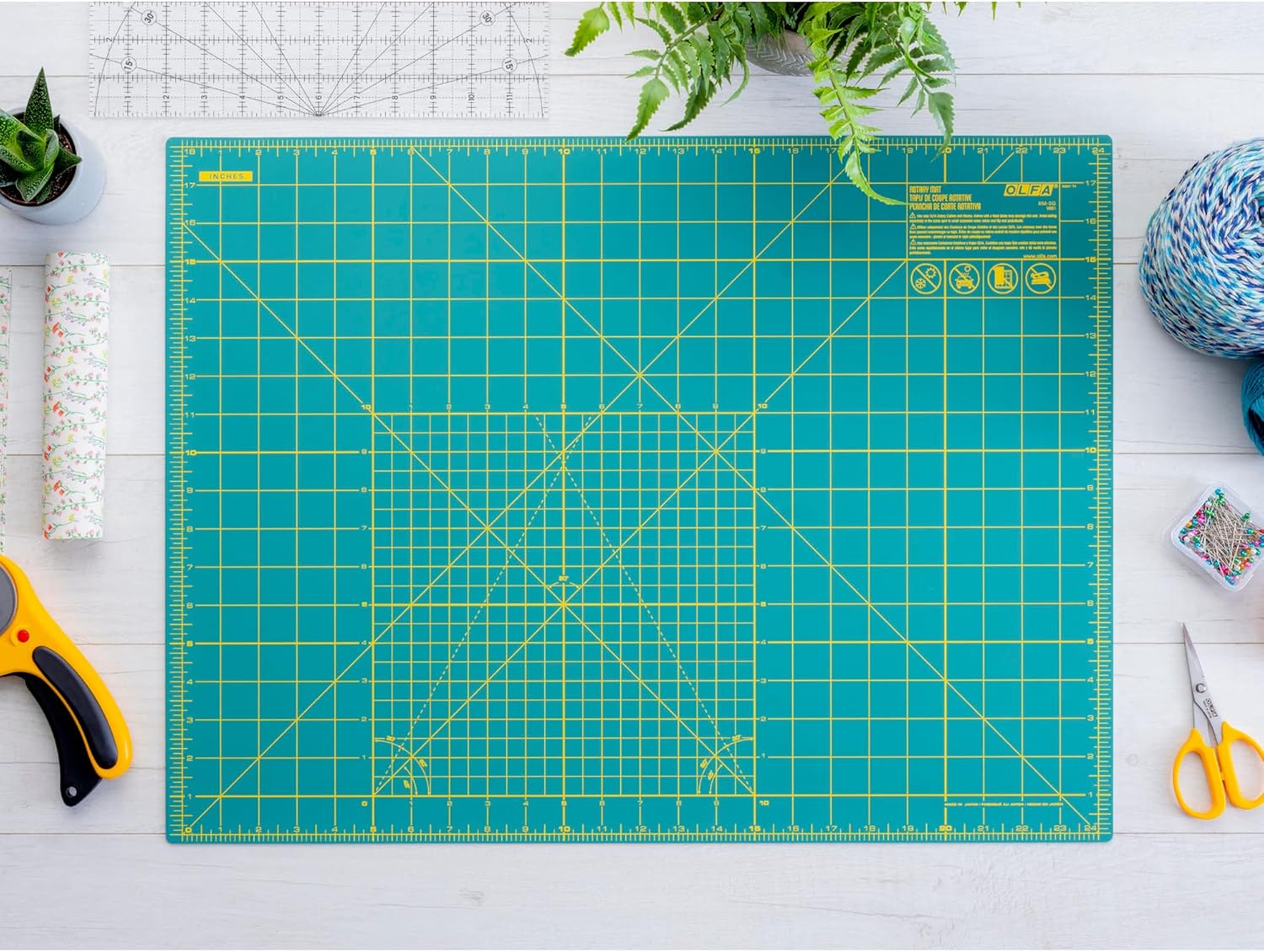 OLFA 18x24" Self-Healing Rotary Cutting Mat (RM-SG) - Double-Sided, Green | Self-healing, triple-layer, double-sided grid