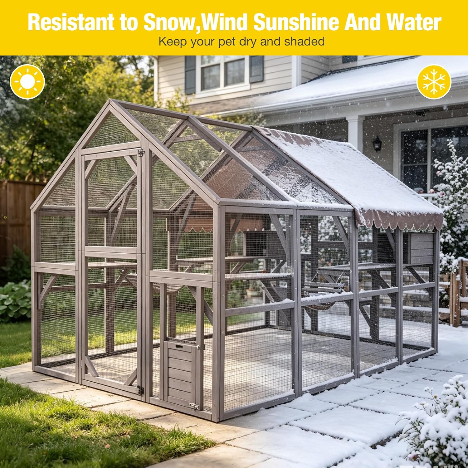 Aivituvin Cat House Outdoor Cat Catio Wooden Large Enclosure with Run on Wheels 70.9" Upgraded Version Catio with Reinforcement Strip