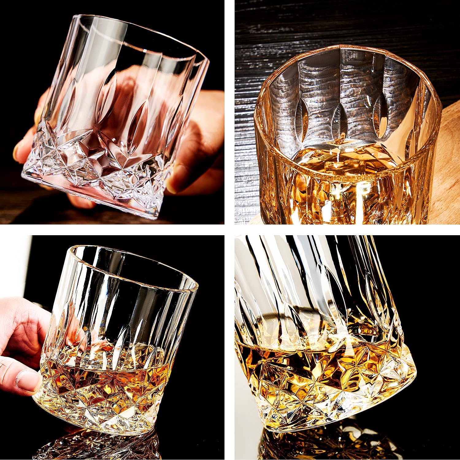 GLASKEY 12 oz Storm Japanese Whiskey Glasses Set of 4, Unique Cognac Glasses, Heavy Thick Bottom Bar Glass for Scotch Bourbon Rum Gin Water Cocktail,Gifts Men Gifts Ideas