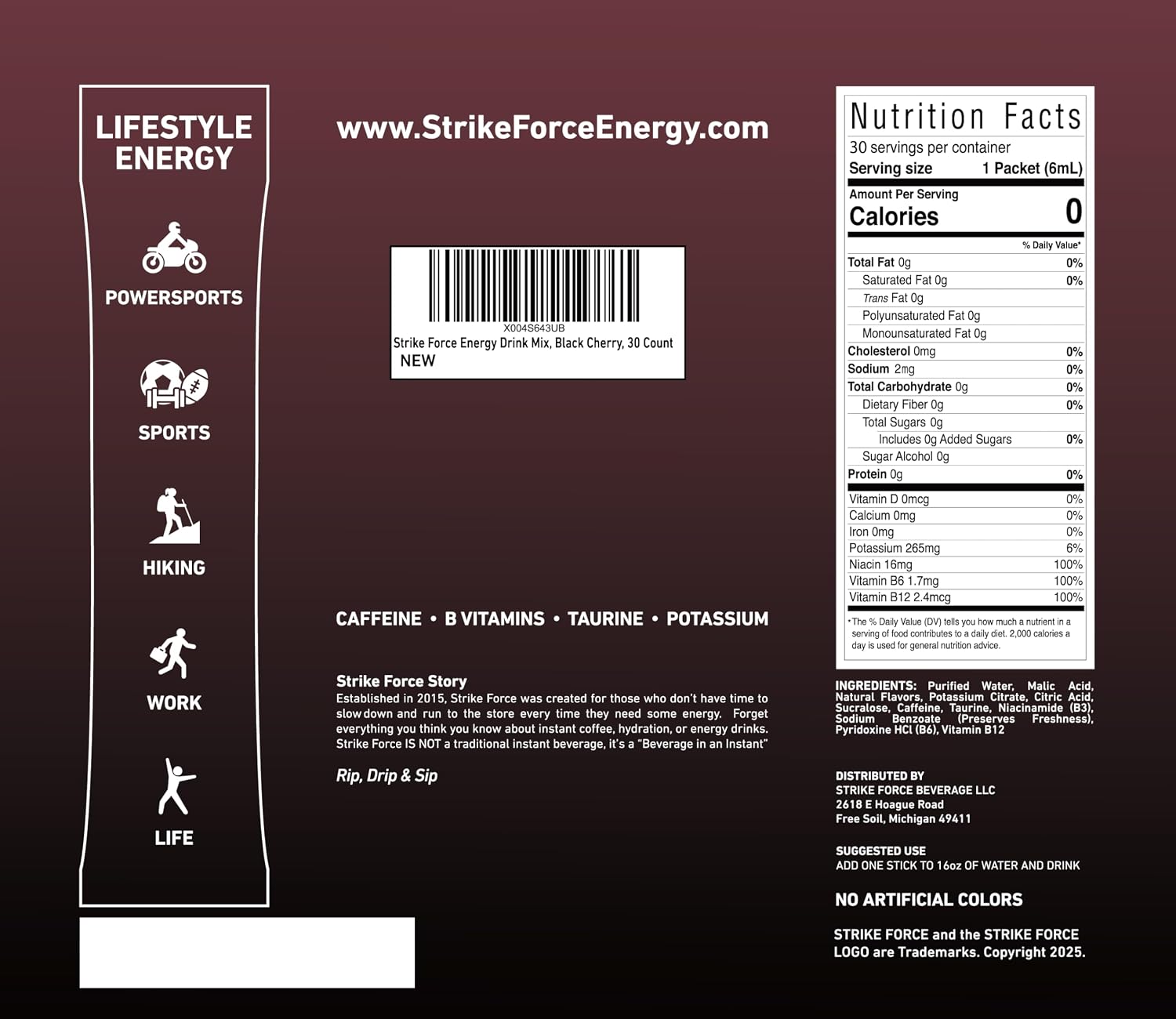 Strike Force Energy Drink Mix - Original Flavor - Natural Tasting Caffeine Drink - Turn Any Drink into a Healthy Energy Drink - Zero Calories, Keto Friendly, Sugar Free, Pre Workout (40 Liquid Packs)