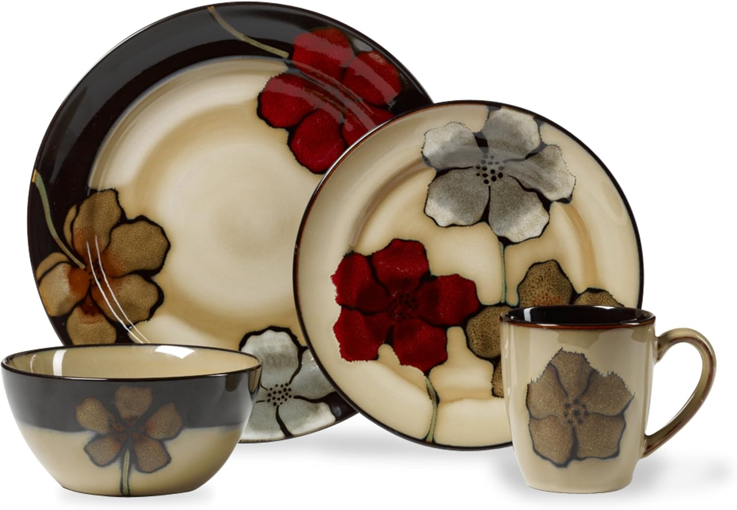Pfaltzgraff Painted Poppies 16-Piece Stoneware Dinnerware Set, Service for 4