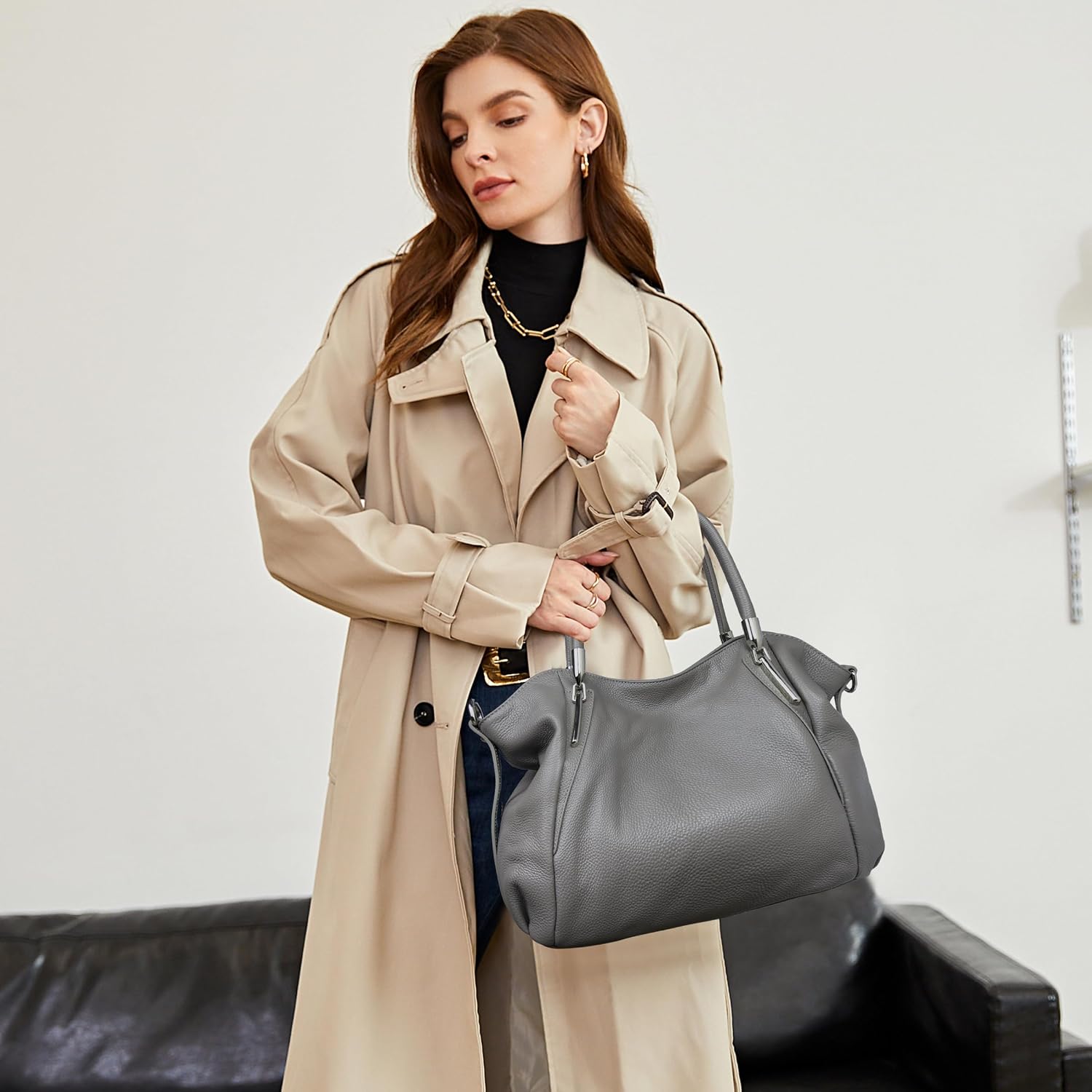 HESHE Leather Shoulder Purses for Women Tote Handbags Satchel Hobo Handbag | Designer Genuine Leather Travel Top Handle Work Bag Ladies Crossbody Purses Adjustable Straps Large Capacity Zippered Closure