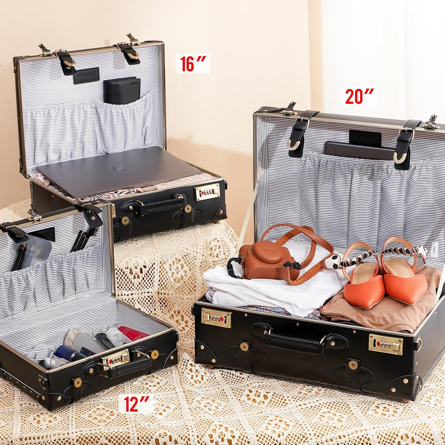 urecity Vintage and Cute Carry-on Overnight Case Non-wheeled Mini Leather Trunk Suitcase with Shoulder Strap