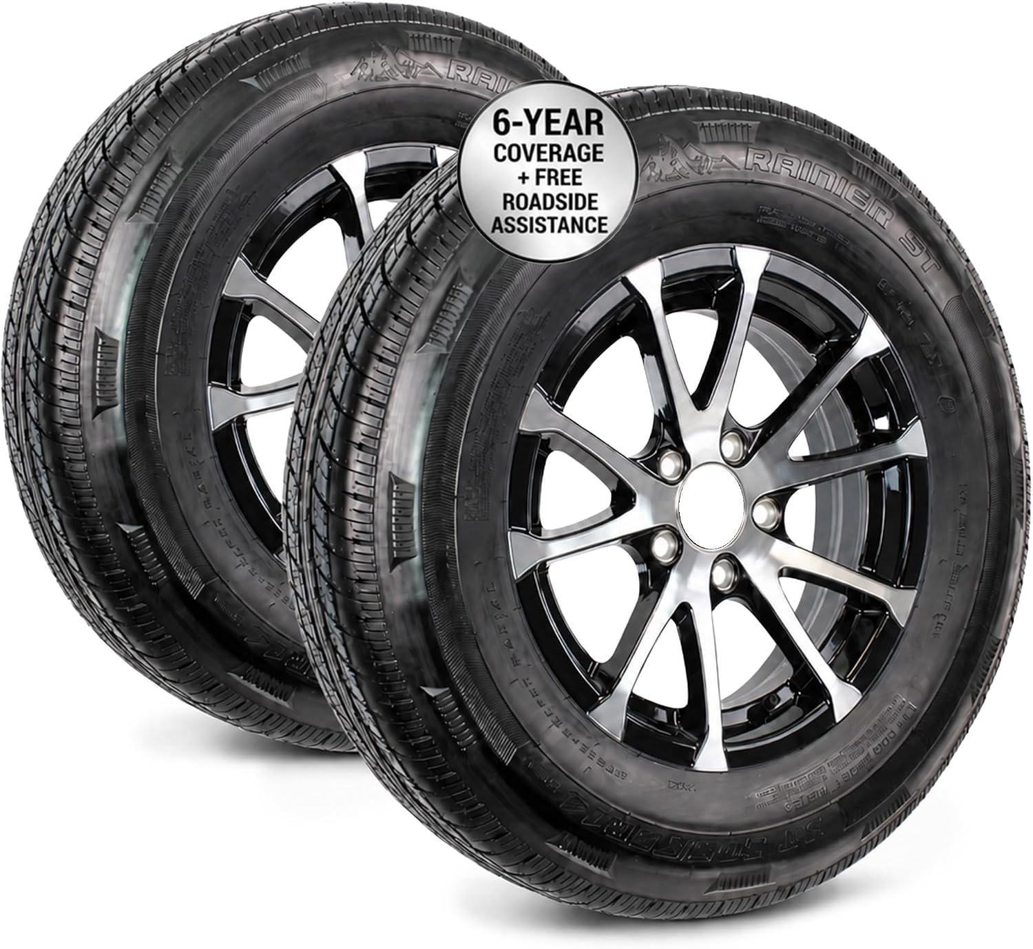 eCustomrim 2-Pack Radial Trailer Tire Rim Assembly ST205/75R15 5 Lug Black | 15 Inch Load Range D 8 Ply Tire With Curb Guard
