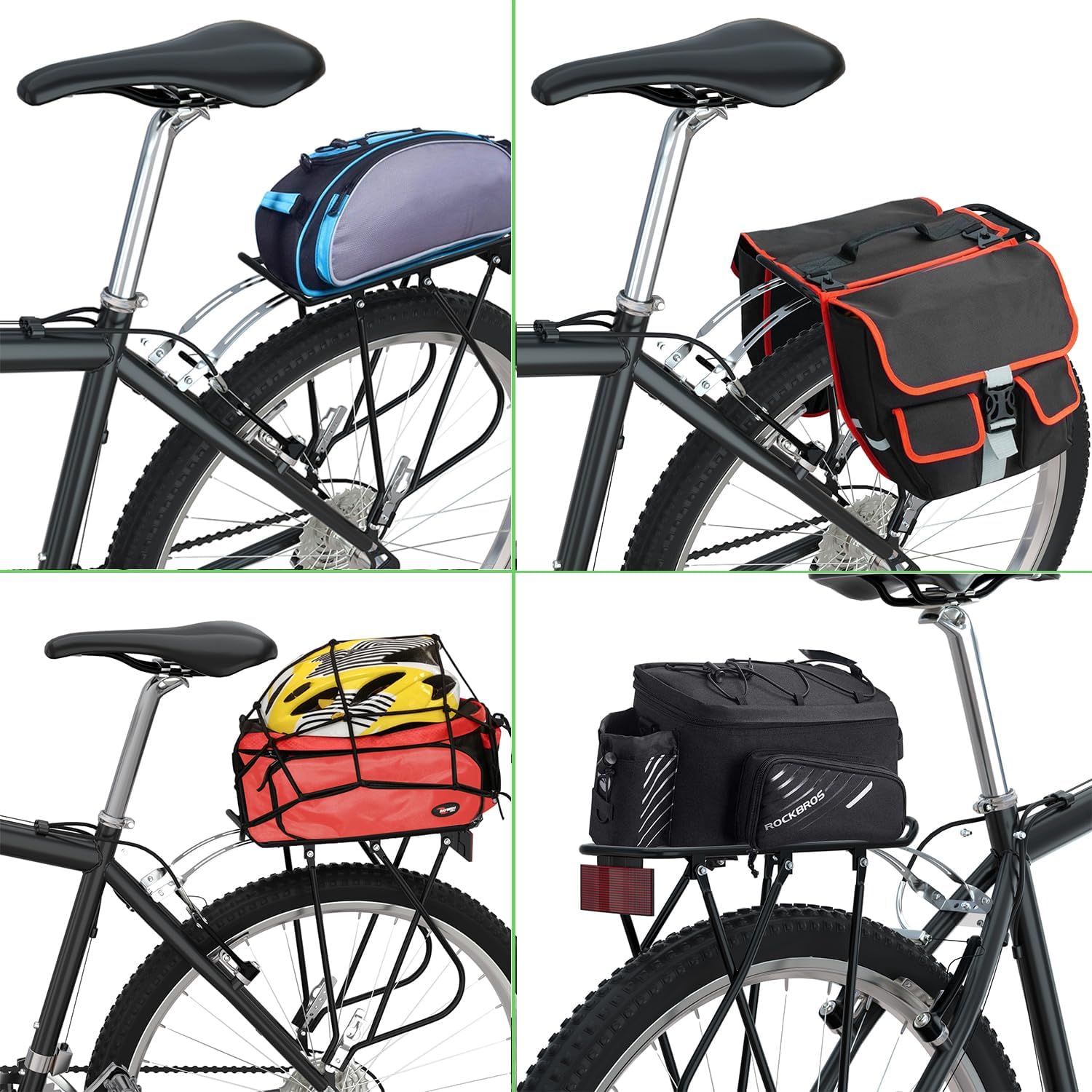 Bike Cargo Rack w/Bungee Cargo Net & Reflective Logo Universal Adjustable Bicycle Rear Luggage Touring Carrier Racks 55lbs Capacity Quick Release