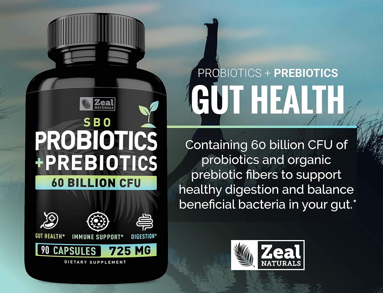 Probiotics and Prebiotics + SBO Probiotics (60 Billion CFU | 90 Capsules) Acidophilus Probiotic w. Saccharomyces Boulardii