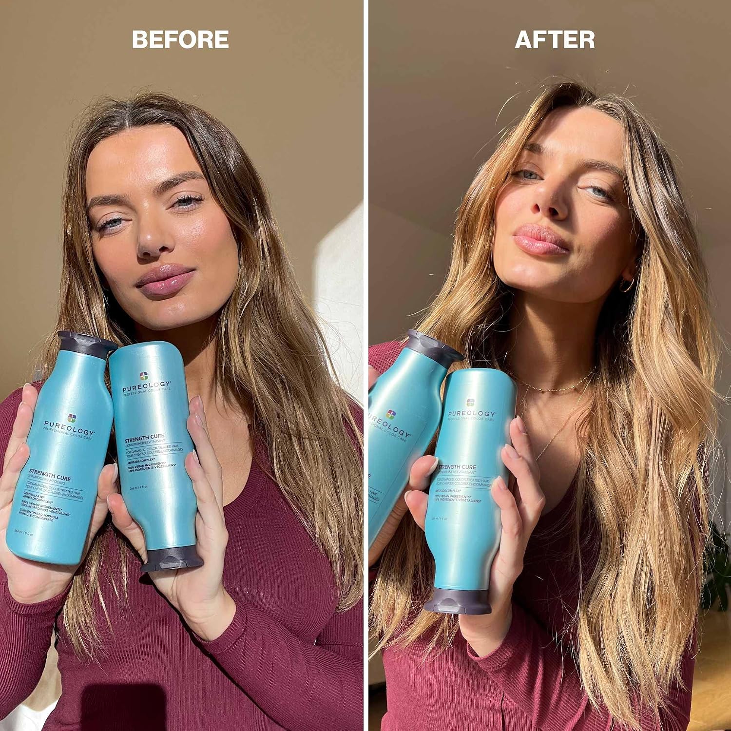 Pureology Strength Cure Strengthening Shampoo & Conditioner Set - For Damaged, Color-Treated Hair, Fortifies & Strengthens Hair, Sulfate-Free & Vegan
