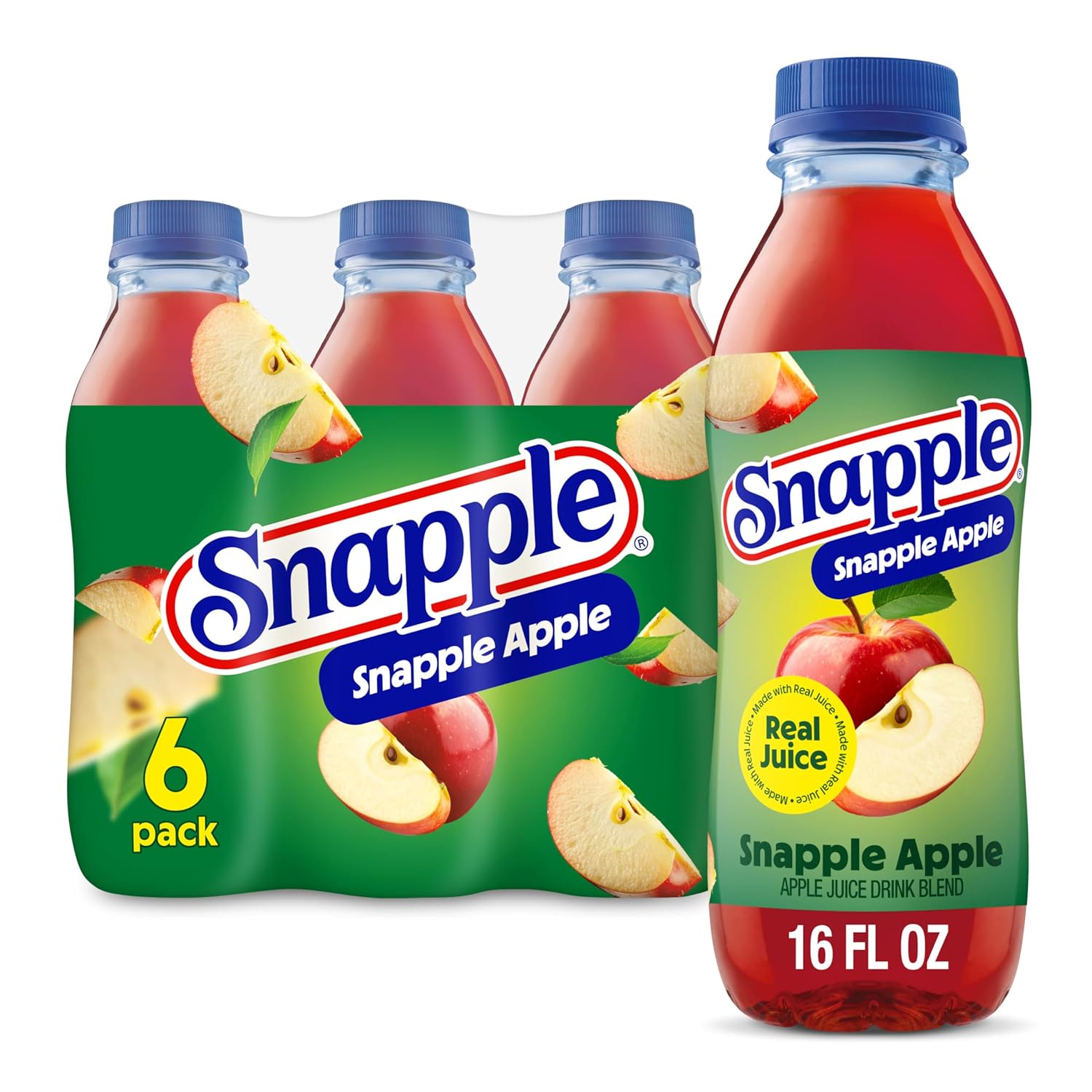 Snapple Apple Juice Drink, 16 Fl Oz Recycled Plastic Bottle, All Natural, No Artificial Flavors Or Sweeteners, Gluten-free, Contains 10% Real Juice 12 Pack