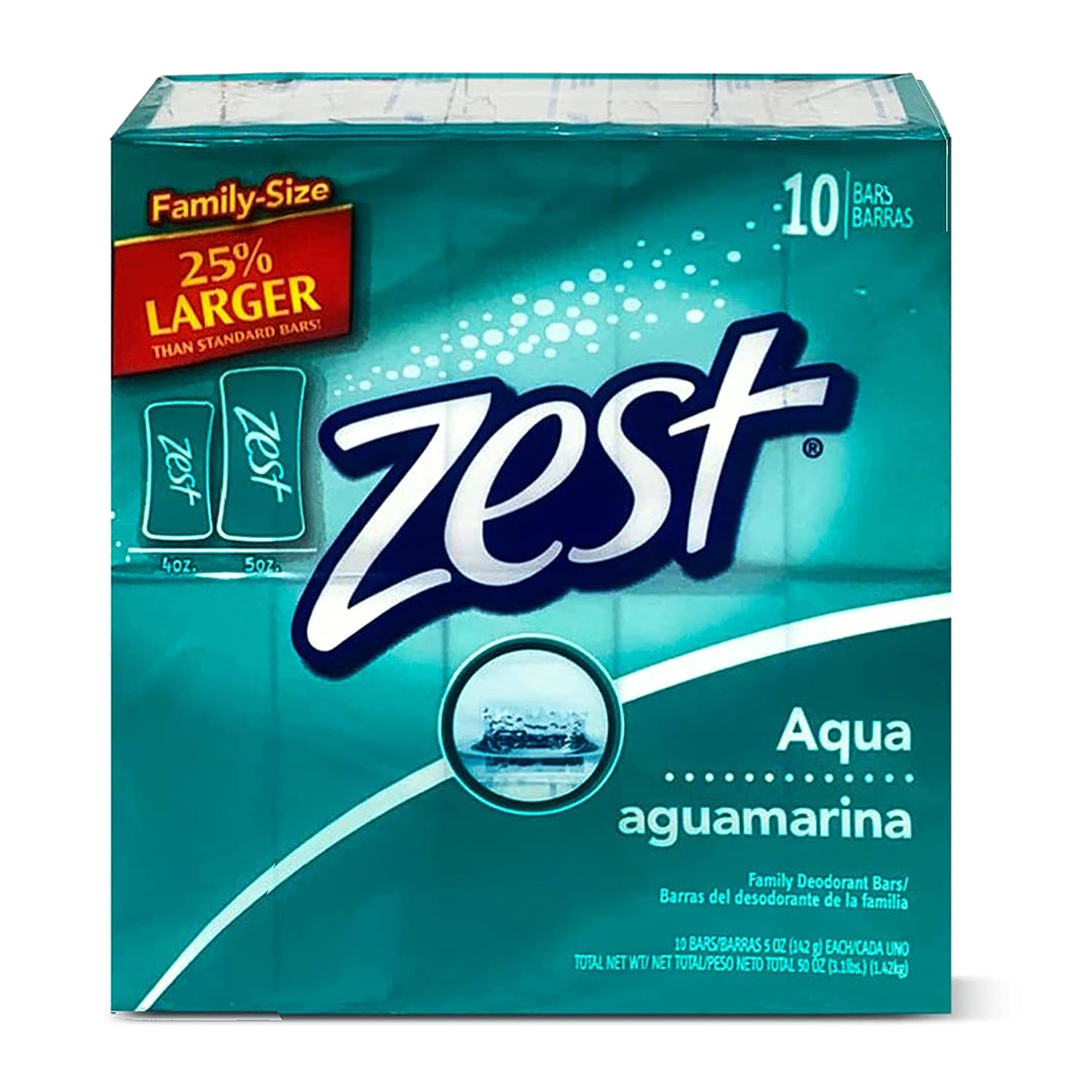Zest 8-Bar Bath Size Soap, Aqua, 4 Ounce per bar, 8 bars, 32 Ounce