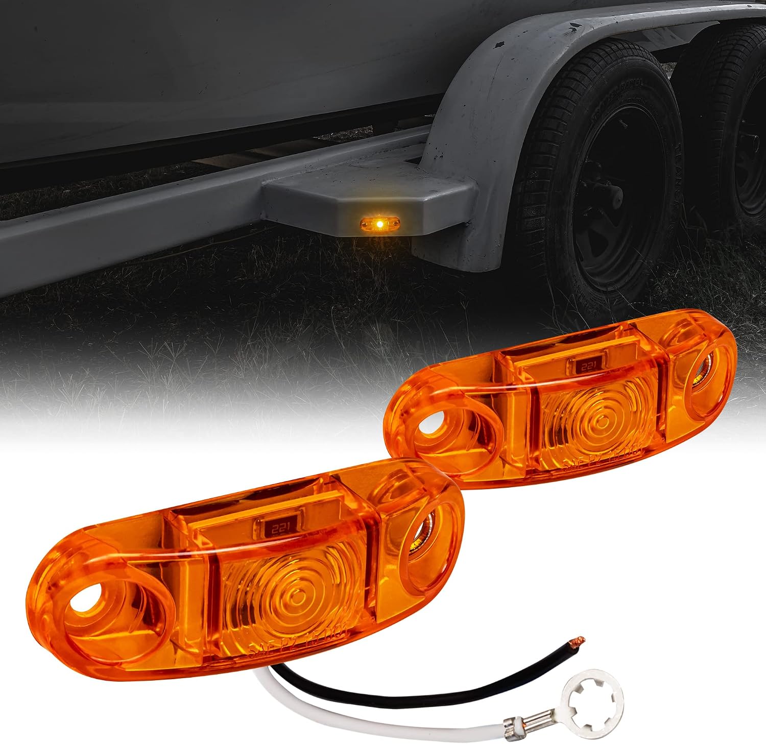 TRUE MODS 2pc 2.5" Amber Oval LED Trailer Marker Lights for Boat Trailer RV