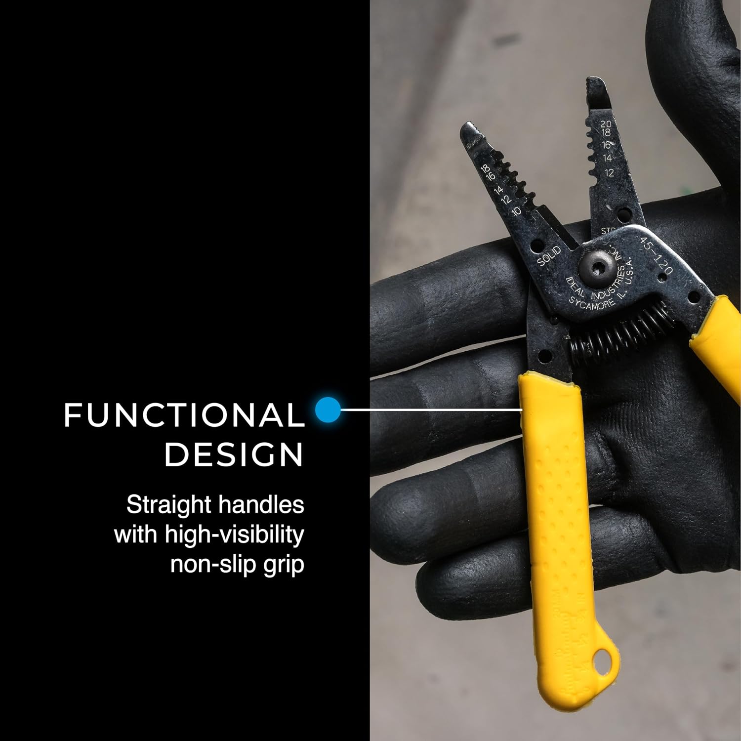 IDEAL Electrical Reflex Super T-Stripper Wire Strippers, 8–16 AWG Solid, 10–18 AWG Stranded, Ergonomic Wire Cutter and Stripping Tool with Textured Sleeves, Locking Handle