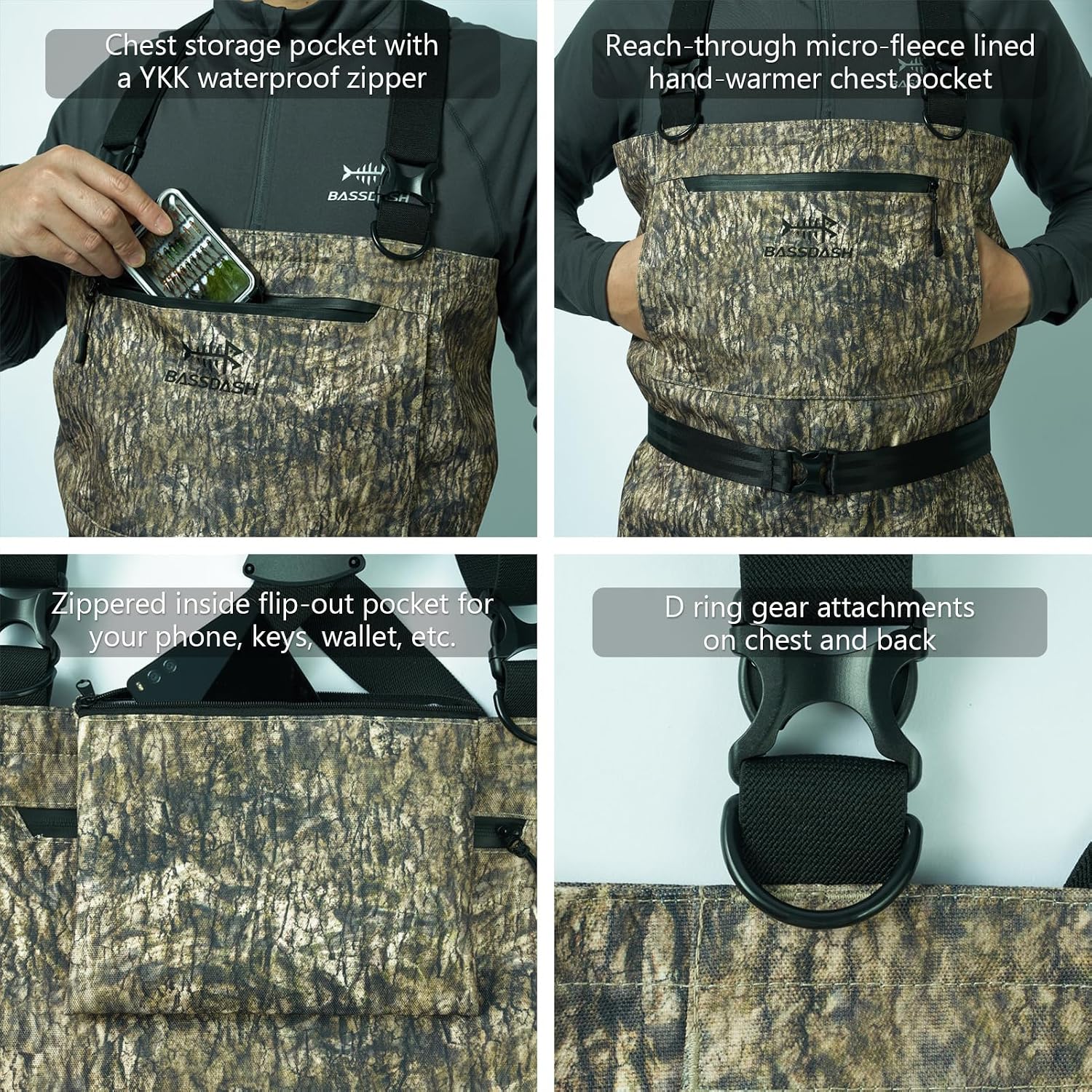 BASSDASH Camo Breathable Boot Foot Hunting Waders Ripstop Lightweight Chest Wader for Fishing ATV