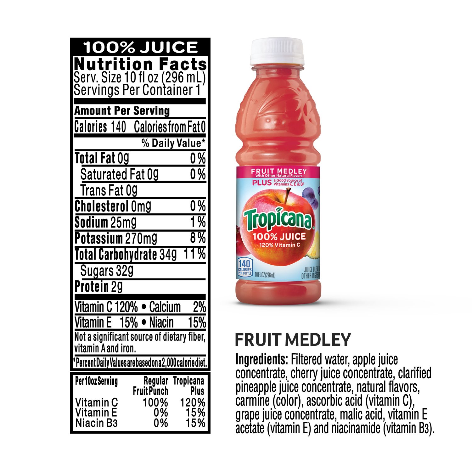 Tropicana Pineapple Peach Mango 100% Juice, 24-pack, 10 fl oz bottles