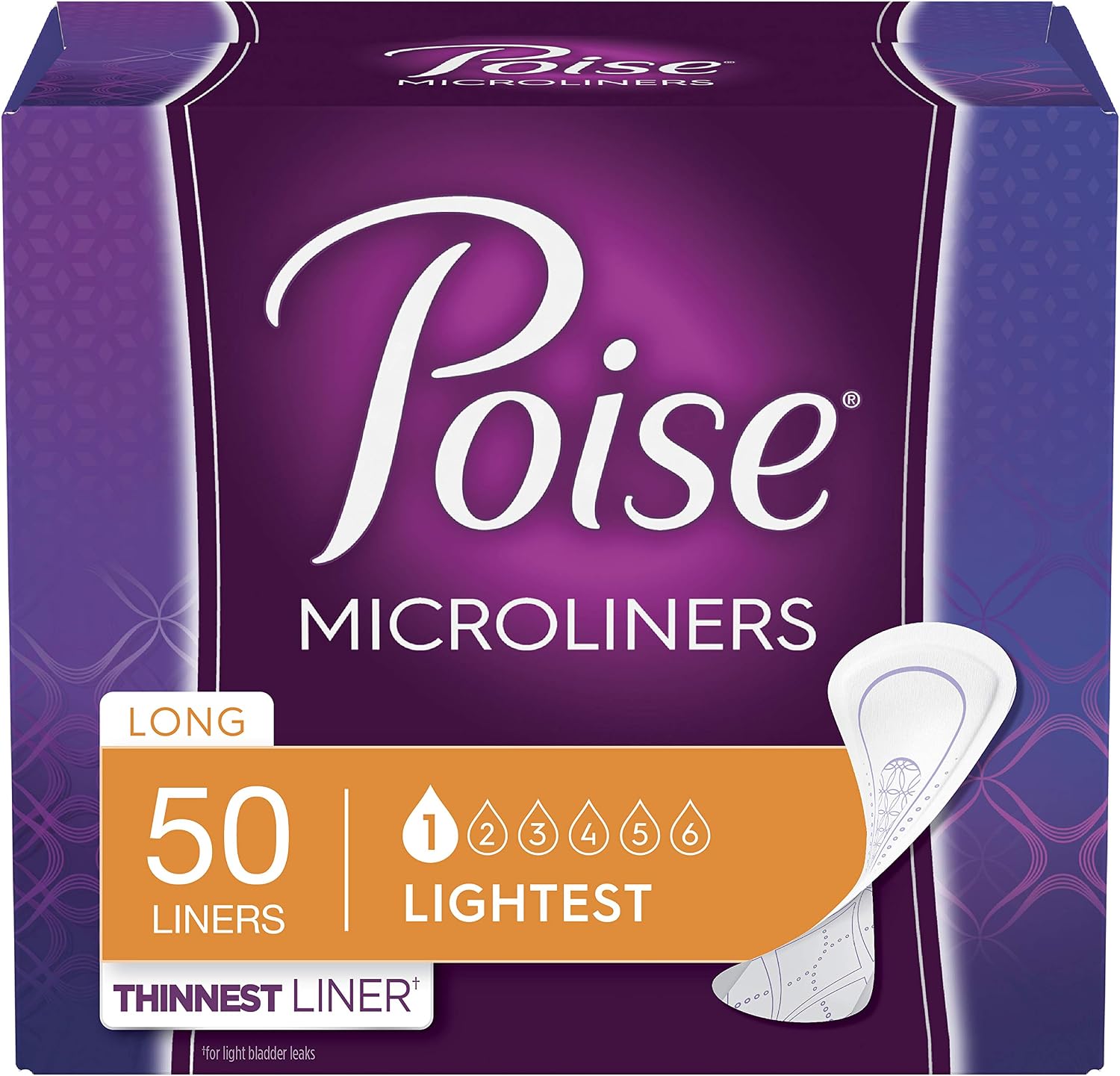 Poise Microliners, Long Length - Lightest Absorbency, 50 Count (Pack of 2)