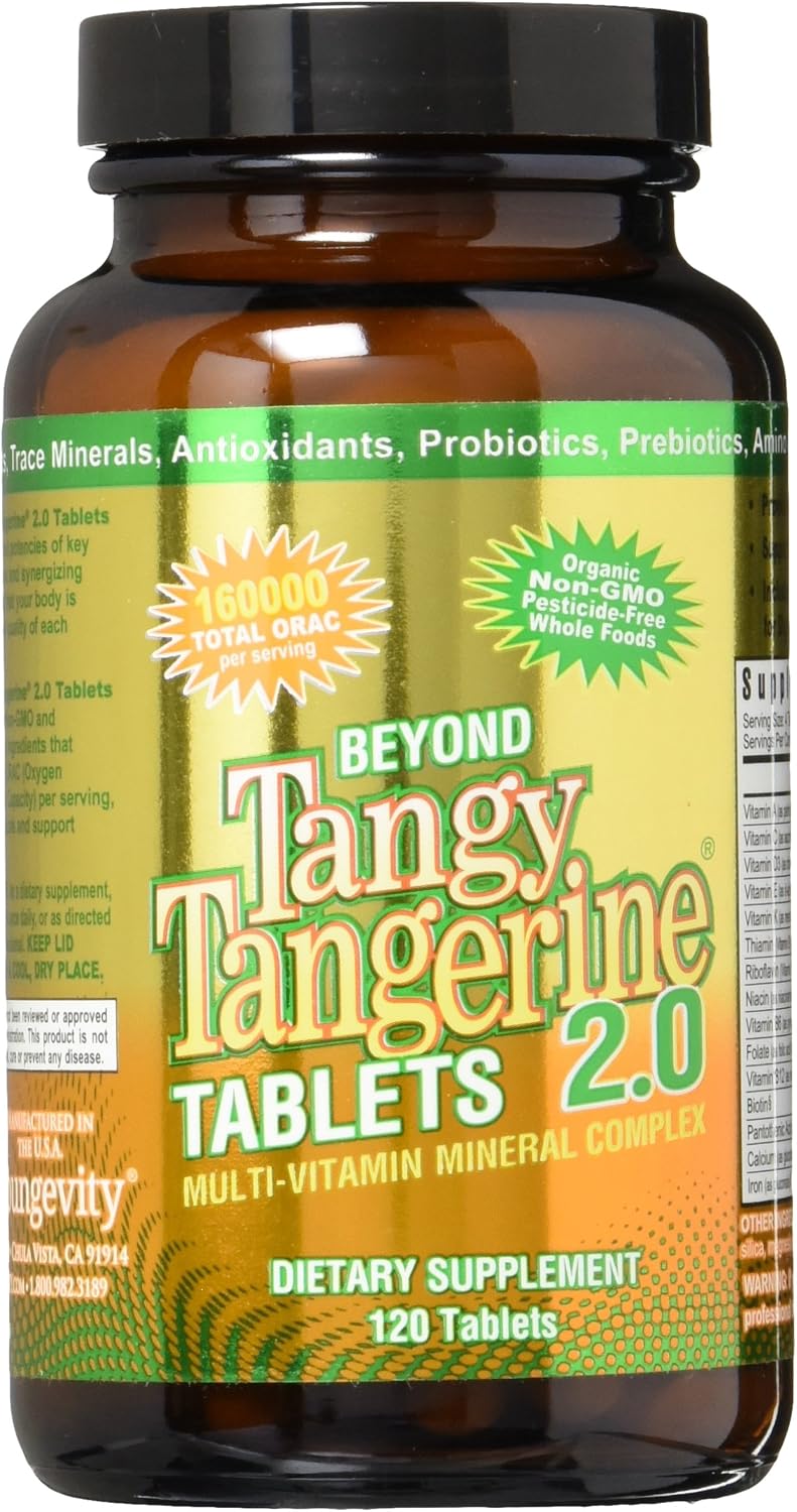 Youngevity Beyond Tangy Tangerine 2.0 Multivitamin Mineral Tablets, 2-Pack | 240 tablets, 60 servings, prebiotics, probiotics, amino acids, enzymes, sugar-free, gluten-free, 160,000 ORAC, travel-ready