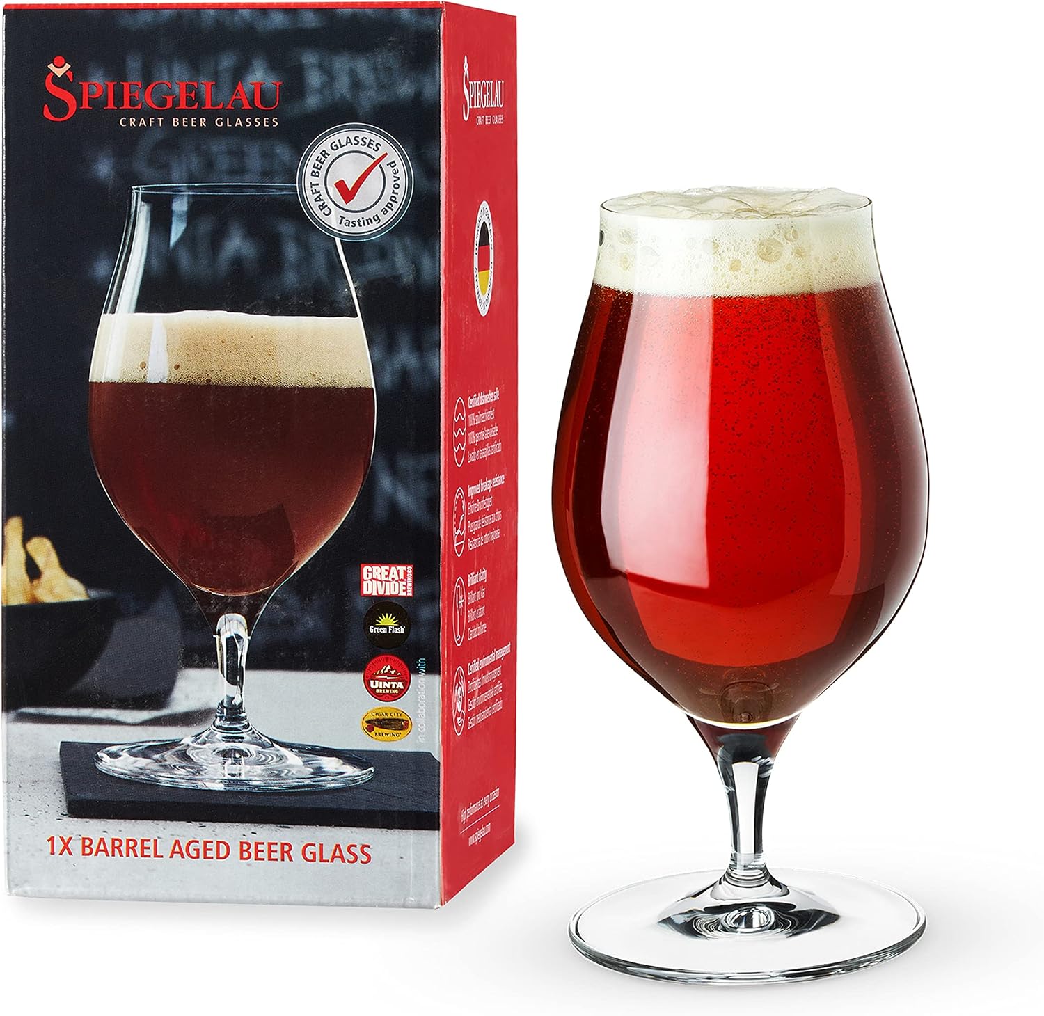 Spiegelau Barrel Aged Tulip Beer Glasses, Stylish Crystal Drinking Glasses for Craft Beers, Stouts, Belgian Ales, Sours, Cocktails, Gifts for Men, Bachelor Party, Elegant Glassware, 17.7 oz, Set of 2