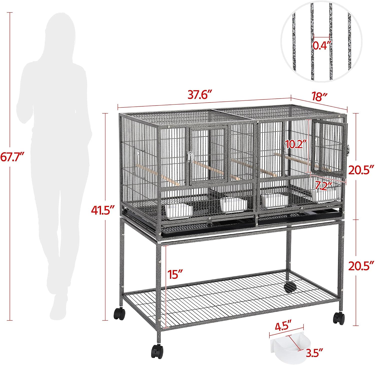 Yaheetech 41.5" Stackable Divided Breeder Breeding Parakeet Bird Cage for Canaries Cockatiels Lovebirds Finches Budgies Small Parrots with Rolling