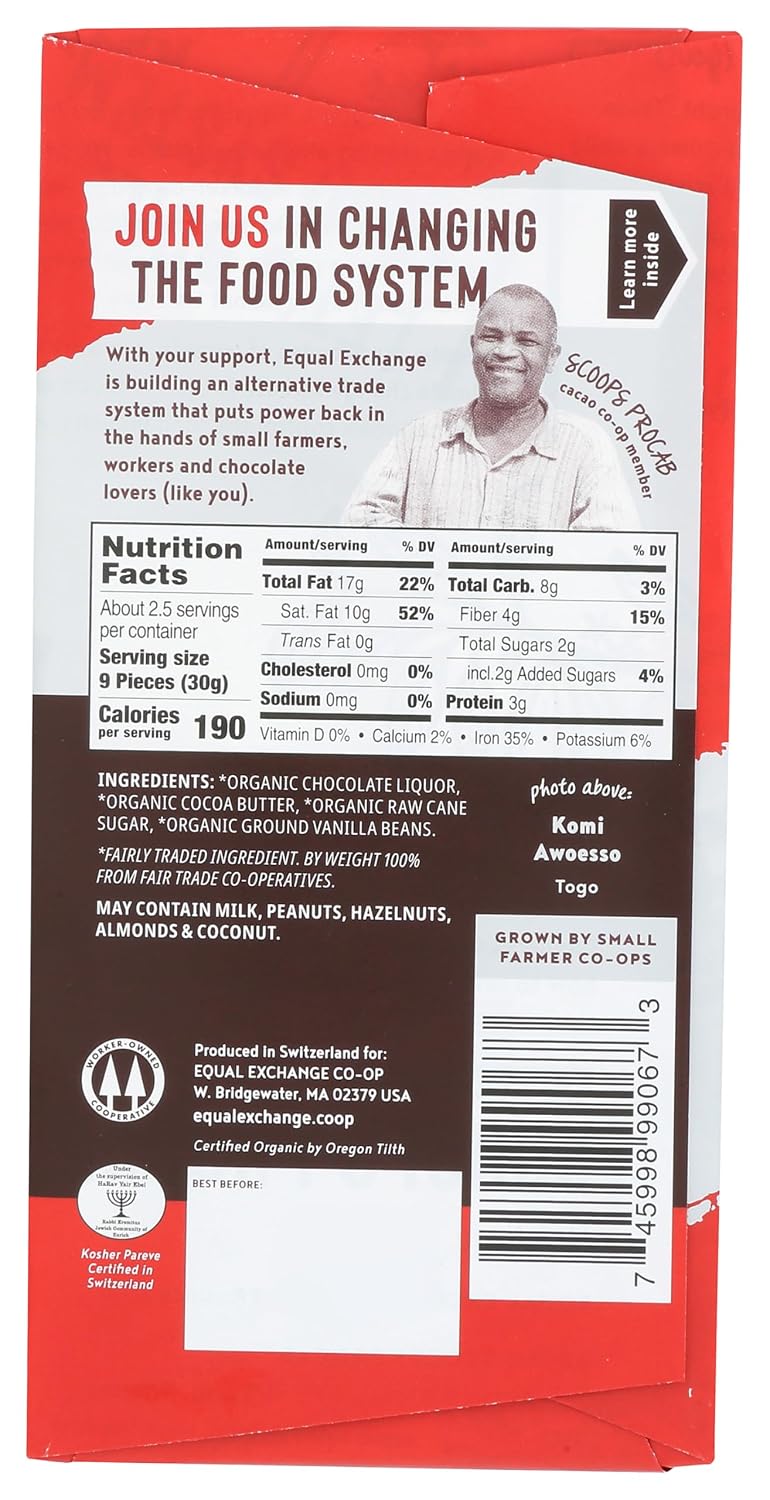 Equal Exchange - Organic & Fairly Traded Dark Chocolate Bar Total Eclipse 92% Cacao - 2.8 oz.