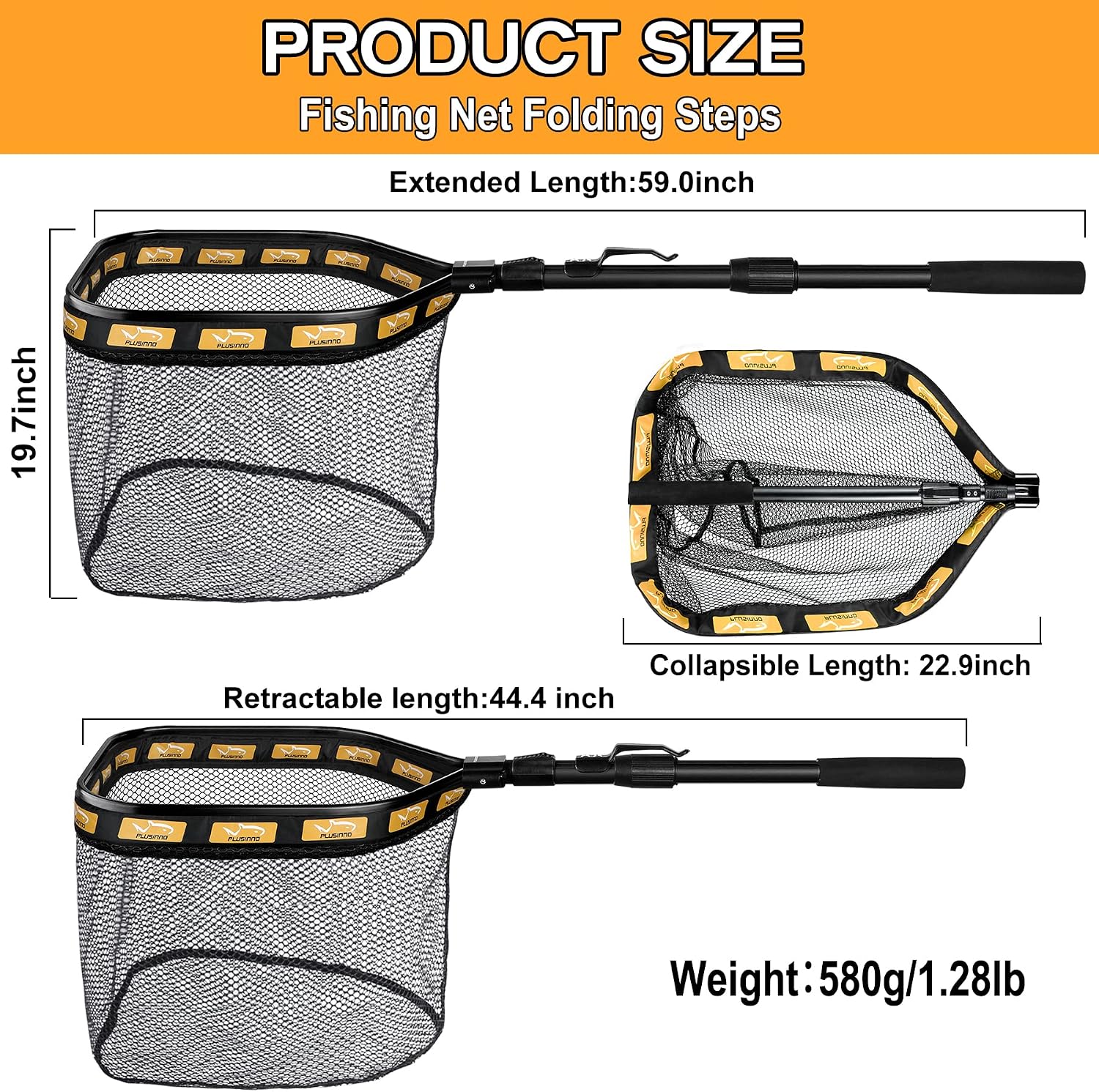 PLUSINNO Floating Fishing Net for Steelhead, Salmon, Fly, Kayak, Catfish, Bass, Trout Fishing