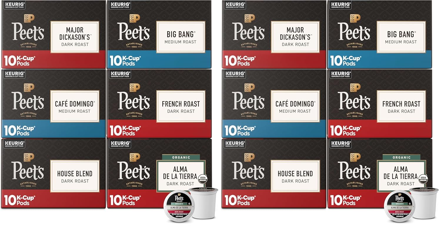 Peet's Coffee, Medium Roast Keurig K-Cup Pods, 100% Arabica Coffee - Big Bang 60 Count (6 Boxes of 10 K-Cup Pods)