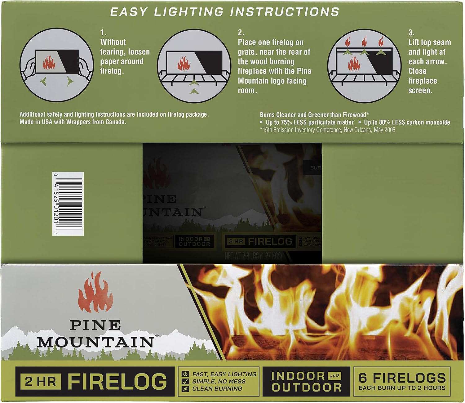 Pine Mountain Traditional 2-Hour Firelogs, Long Burning Fire Log 6 Pack