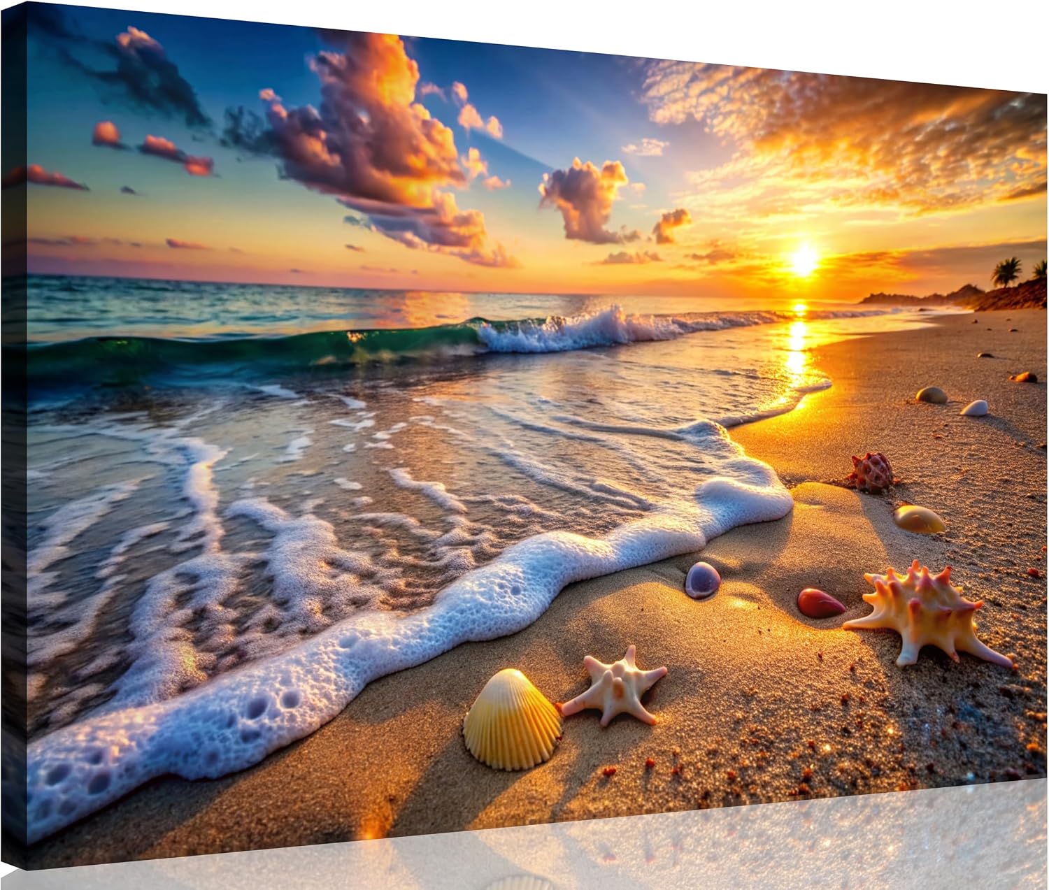TutuBeer 3 Panel Beach Canvas Wall Art for Home Decor Blue Sea Sunset White Beach Painting the Picture Print on Canvas Seascape the Pictures for Home Decor Decoration,Ready to Hang