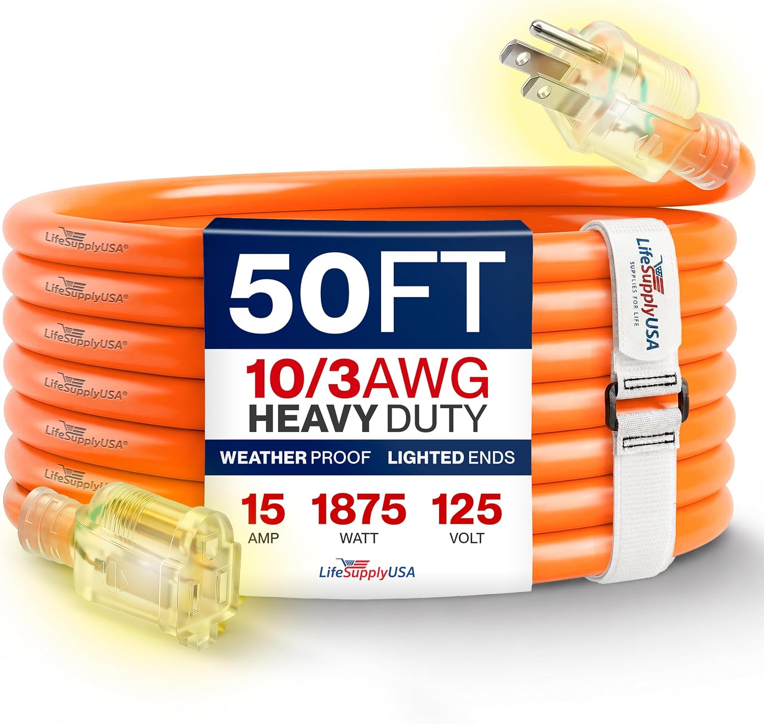 25ft Outdoor/Indoor Extension Cord 12/3 Gauge Extra Heavy Duty 3 Prong SJTW, Waterproof, Flexible Cold-Resistant Long Power Cord,15A 125V 1875W, Yellow by LifeSupplyUSA