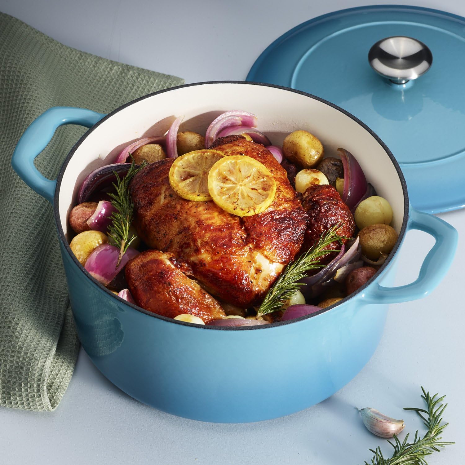 Tramontina Bestow Enameled Cast Iron 4-Qt Braiser Pan with Lid, Blue | Oven-to-Table Casserole Dish, Great for Shallow Braises & Simmers