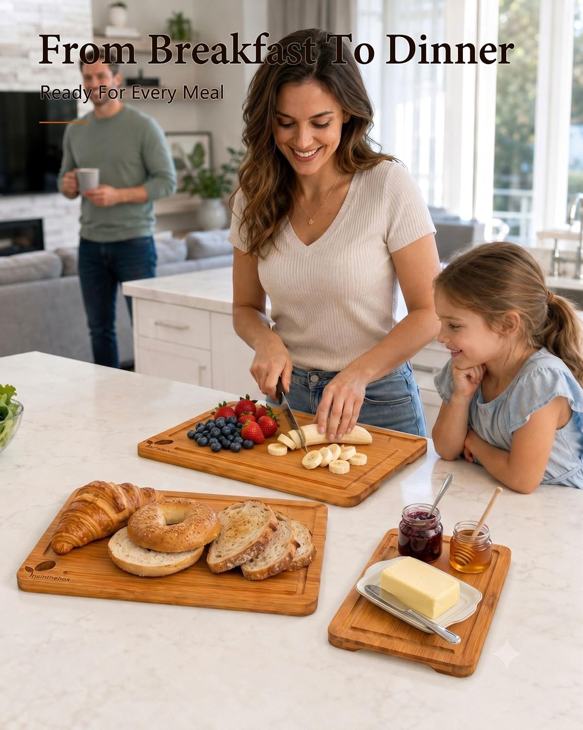 Cutting Boards for Kitchen, Wooden Chopping Board for Meat, Vegetables and Fruit, 18" x 12" XL Deep Carbonized Bamboo Board for Meal Prep, Serving, Daily Cooking and Kitchen Counter