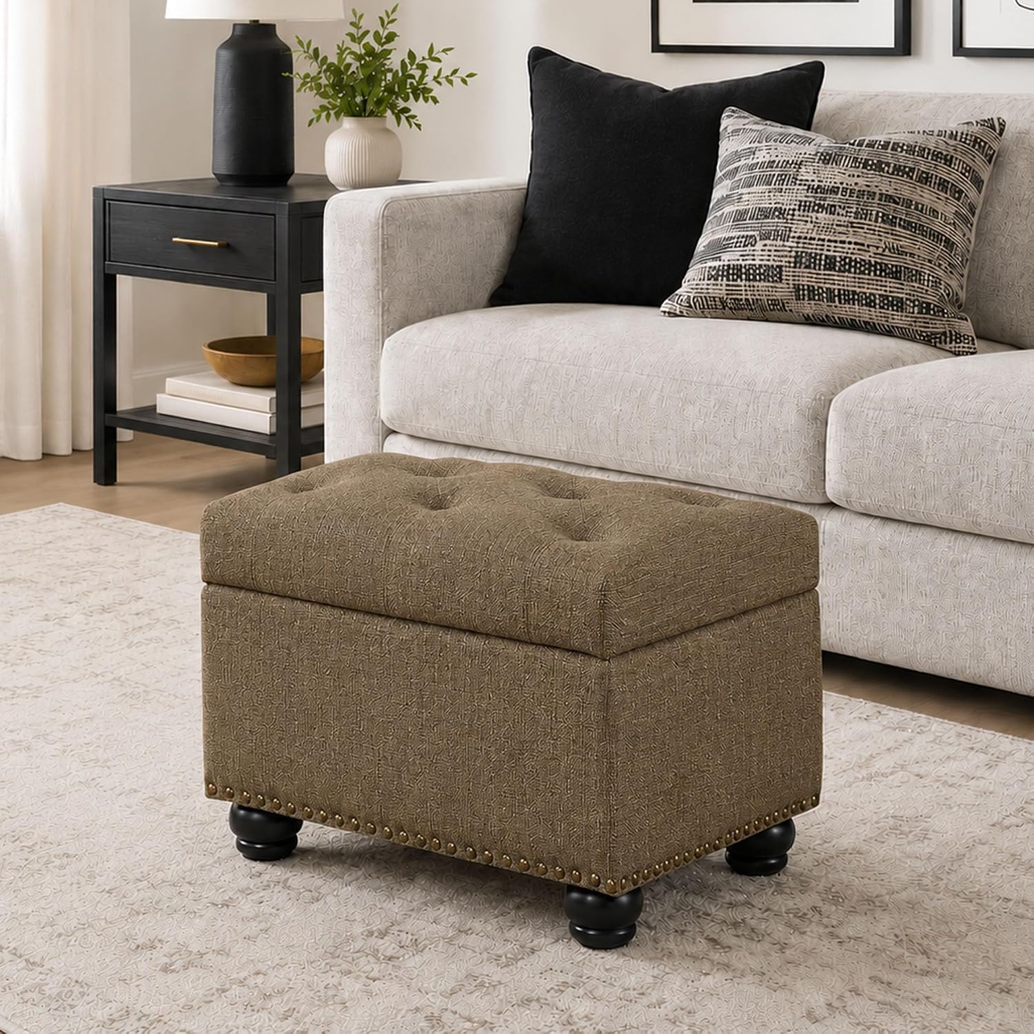 Convenience Concepts Designs4Comfort 5th Avenue Storage Ottoman 24" - Contemporary Foot Stool and Seat with Hinged Lid for Living Room, Dining Room, Office, Den, Espresso Faux Leather