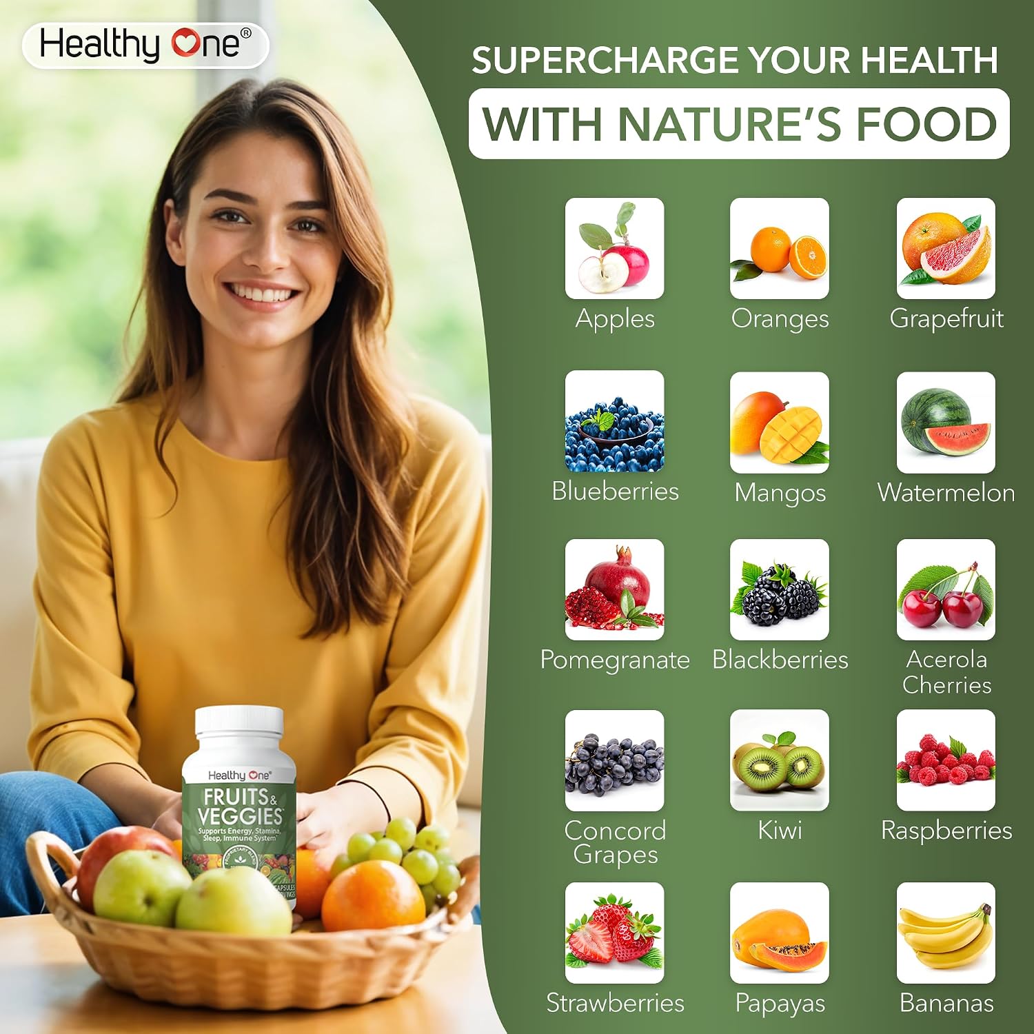 Healthy Fruits & Veggies, 27-in-1 Formula, GLP1 Support, Superfoods - 150ct | Immun & GLP1 Support, 1 Serving = 3 Servings Fruits & Vegetables, Energy & Focus, High Fiber, Antioxidants, Kid Safe