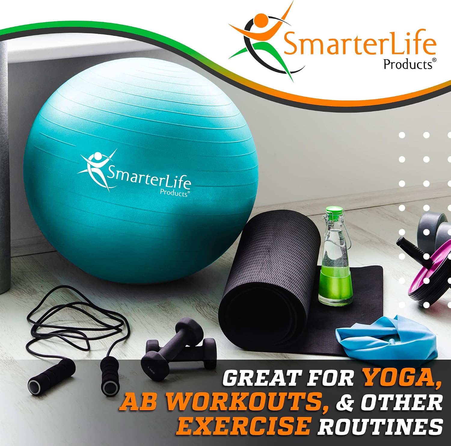 SmarterLife Exercise Ball, Yoga Ball for Gym, Balance, Stability, Pregnancy