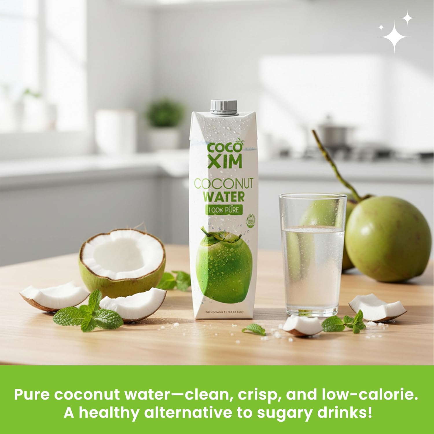 COCOXIM Ready to Drink Pure Coconut Water, 33.8 oz, Pack of 12, Zero Sugar