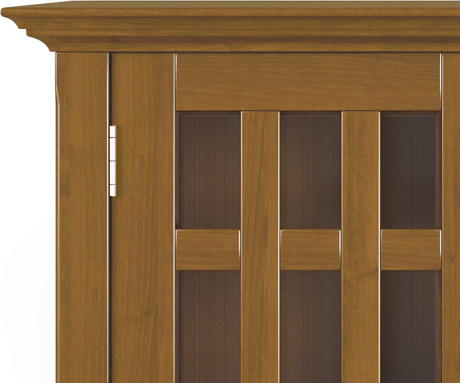 SIMPLIHOME Bedford 62" Wide Solid Wood Sideboard in Brunette Brown | Transitional low media console with glass doors and storage shelves for the living room, entryway or dining room.