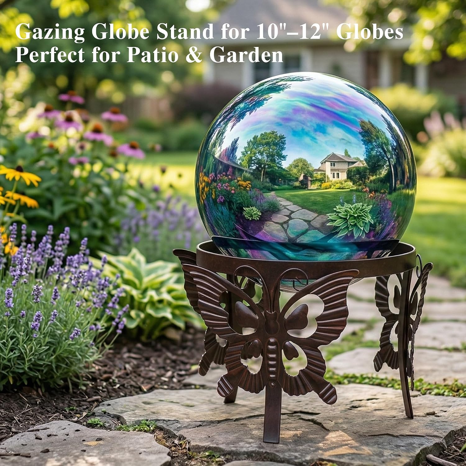 Topadorn Gazing Ball Stand for 10 /12 Inch Garden Globe with Butterfly | Metal Garden Globe Stand with Butterfly Design, Outdoor Weather Resistant Decorative Holder for Yard Patio Lawn