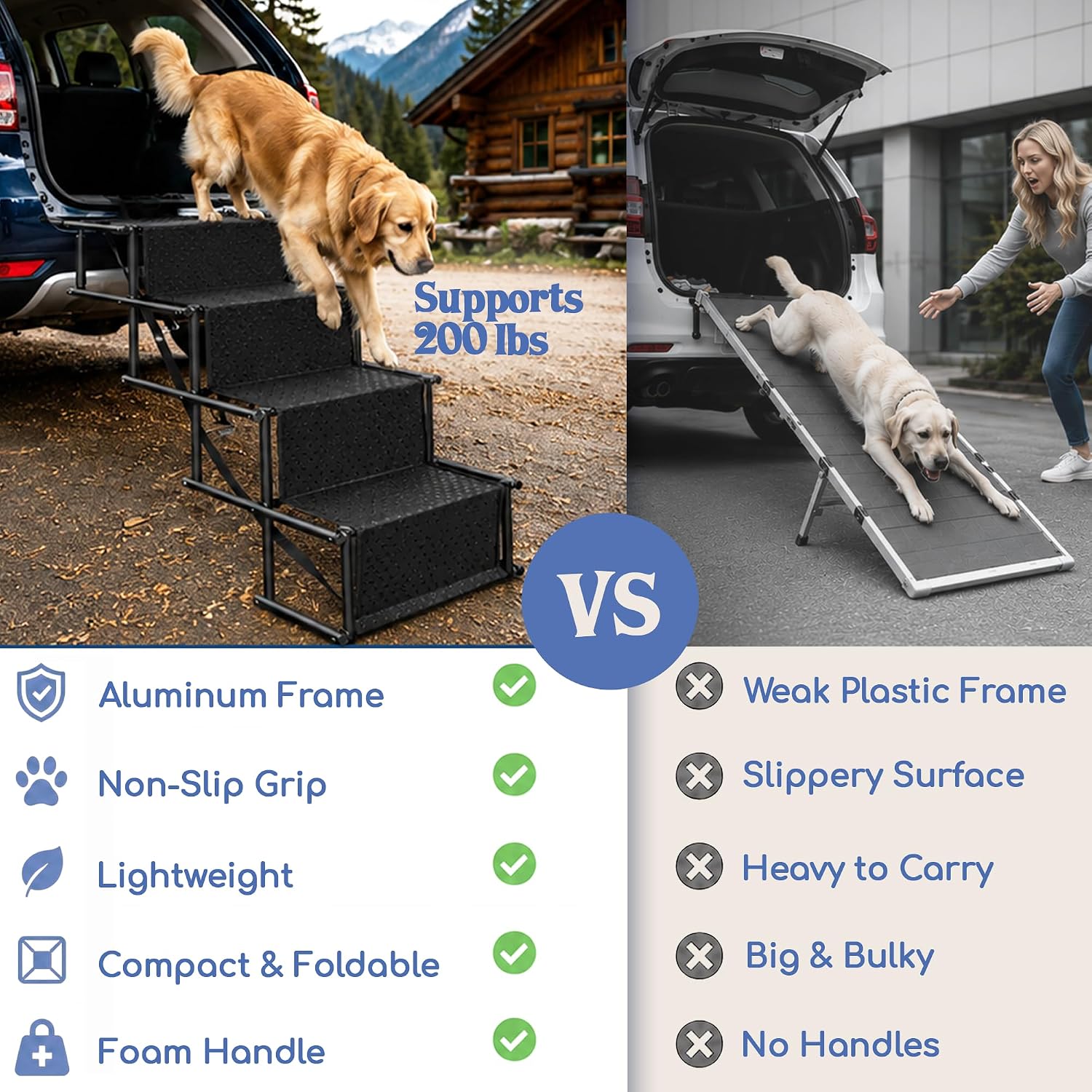 Race&Herd 18.5" Stairs for Dogs to Get in Car — Folding Dog Steps (Onyx) | Dog Stairs for Large Dogs