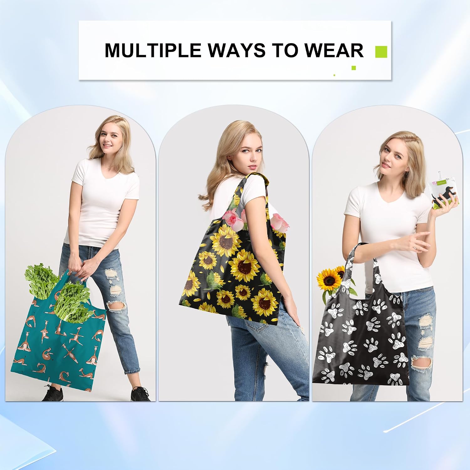 BeeGreen Grocery Bags | Reusable Gift Bags, Large Tote for Women & Foldable Beach Bag - 6 Pack Reusable Bag With Handles | Collapsible Cute Cloth Storage for Market, Holiday & Shopping | Washable​
