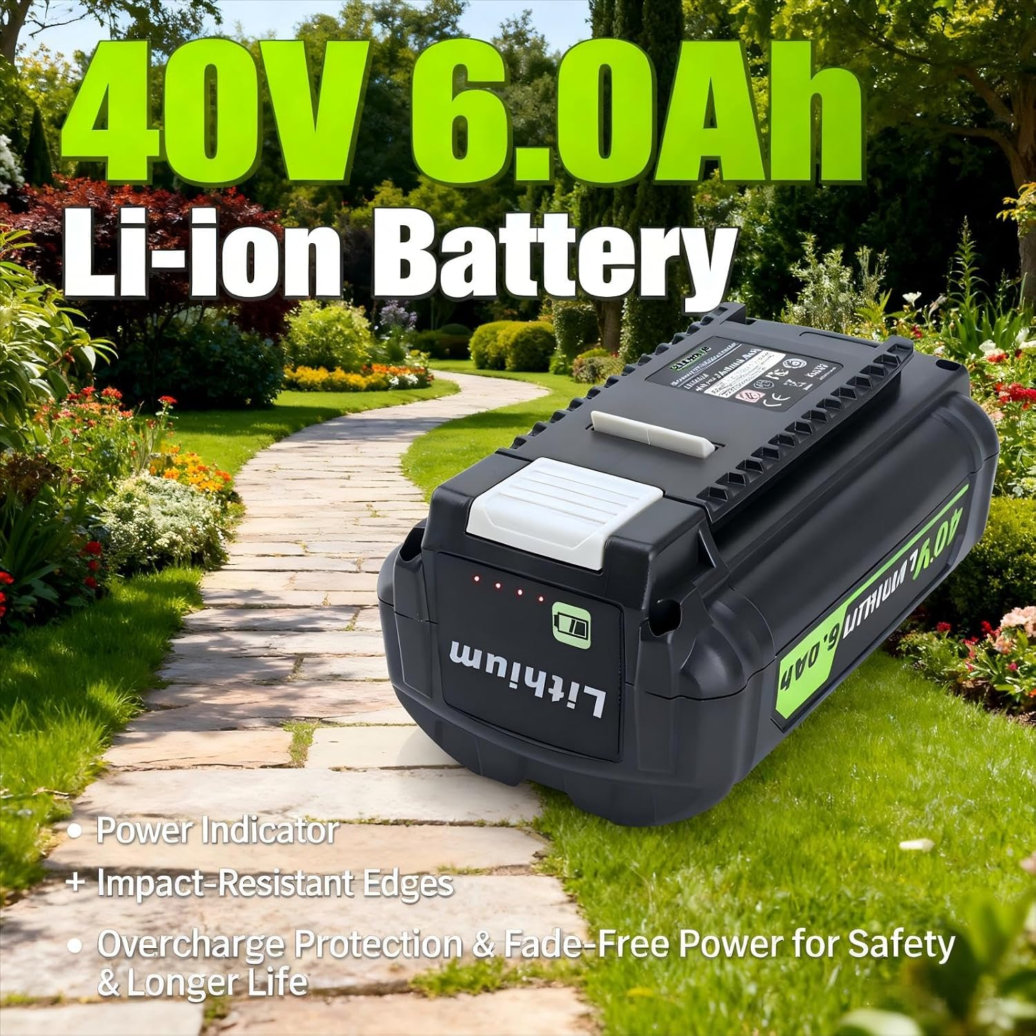 Biswaye 40V 6Ah Lithium Battery Replacement for Ryobi 40V Battery OP4040 OP40601 OP4026 OP40261 OP40401 OP40501 OP4015 OP40602 OP40404 OP40603