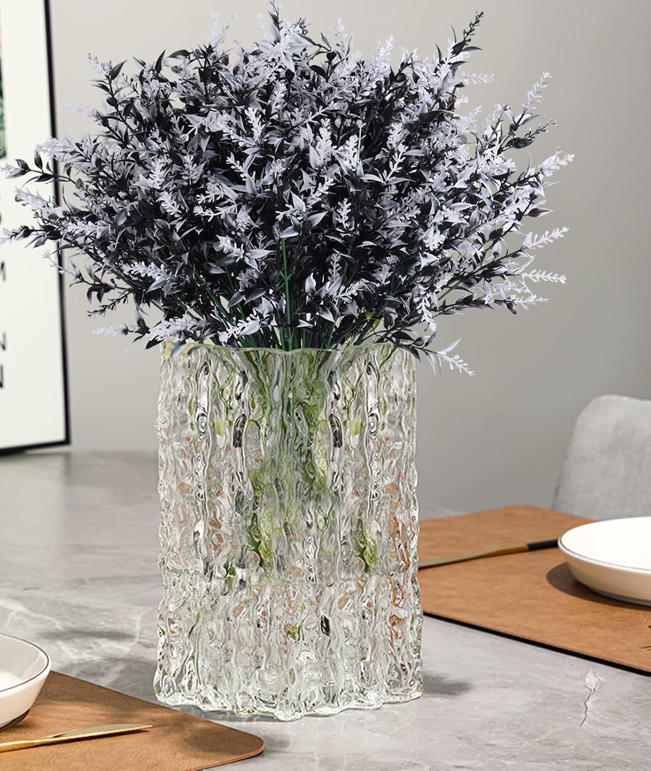 RECUTMS Artificial Greenery Lavender Fake Shrubs Flowers 8 Pcs UV Resistant