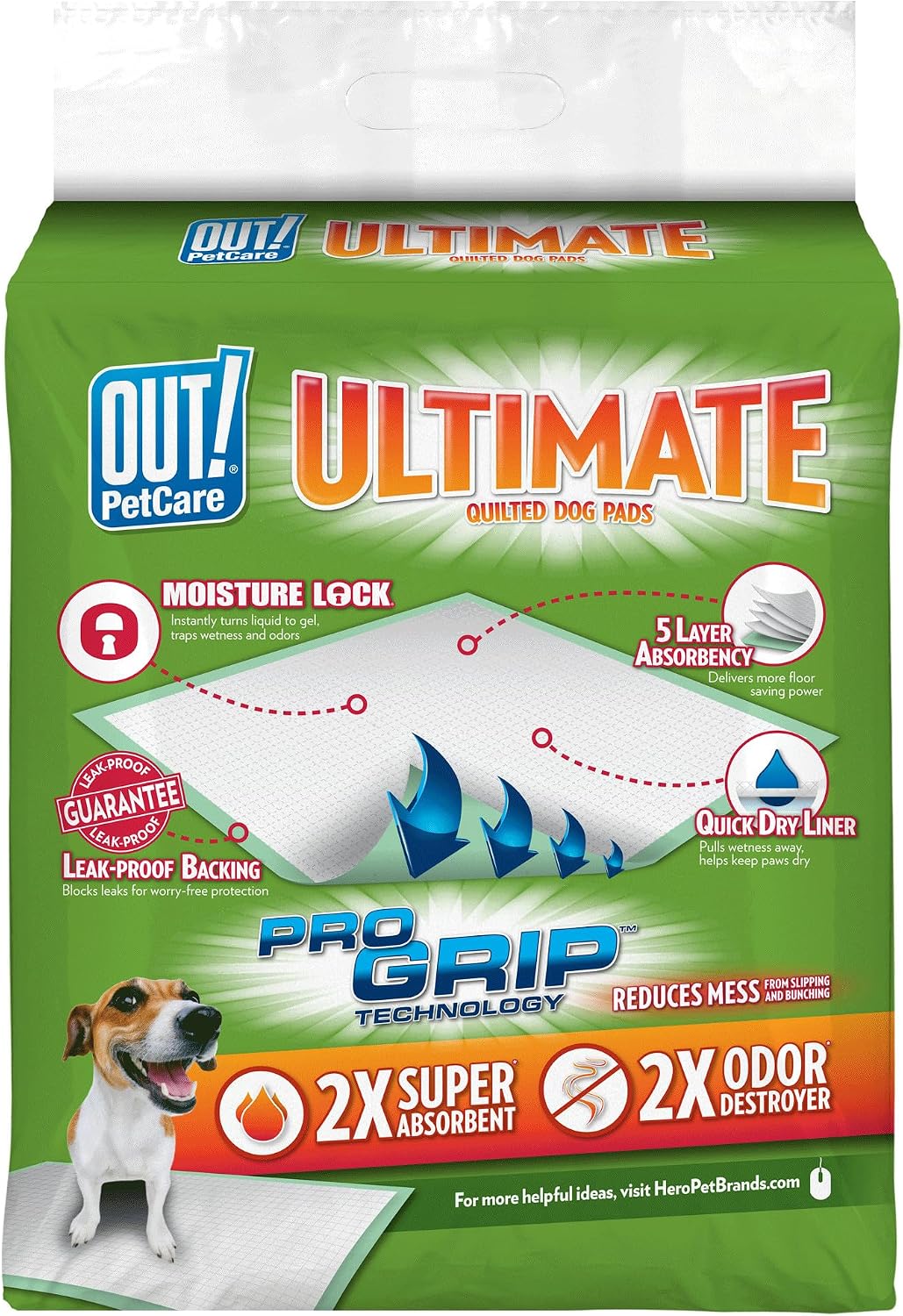 OUT! PetCare Large Dog Pee Pads, Leak Proof Training Pads, 21x21, 50 Count | Doggy Pee Pads, Leak Proof, Odor Control, Extra Absorbent, Potty Training, Housebreaking, Crate Training, Travel Use