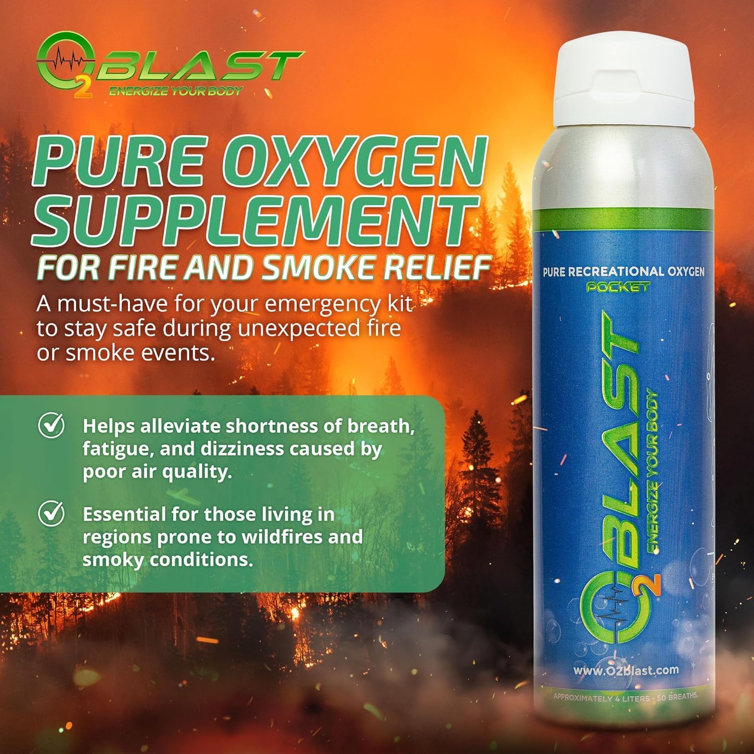 O2 Blast - 4L Portable Oxygen Can with Flip-Top Cap, Compact Design, 6-Pack